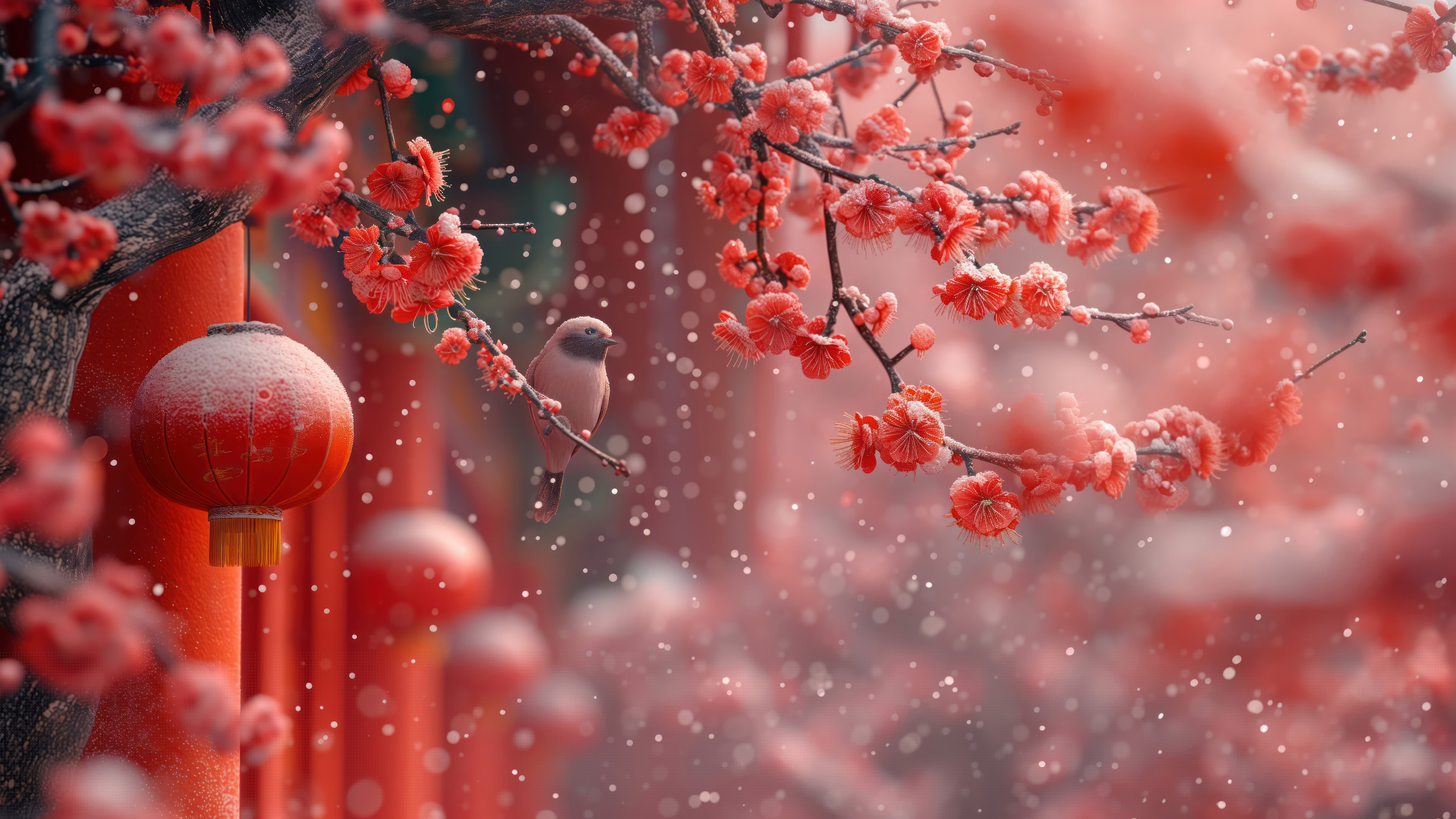 Cherry Blossom Pink Bird 4K #1732a HD wallpaper