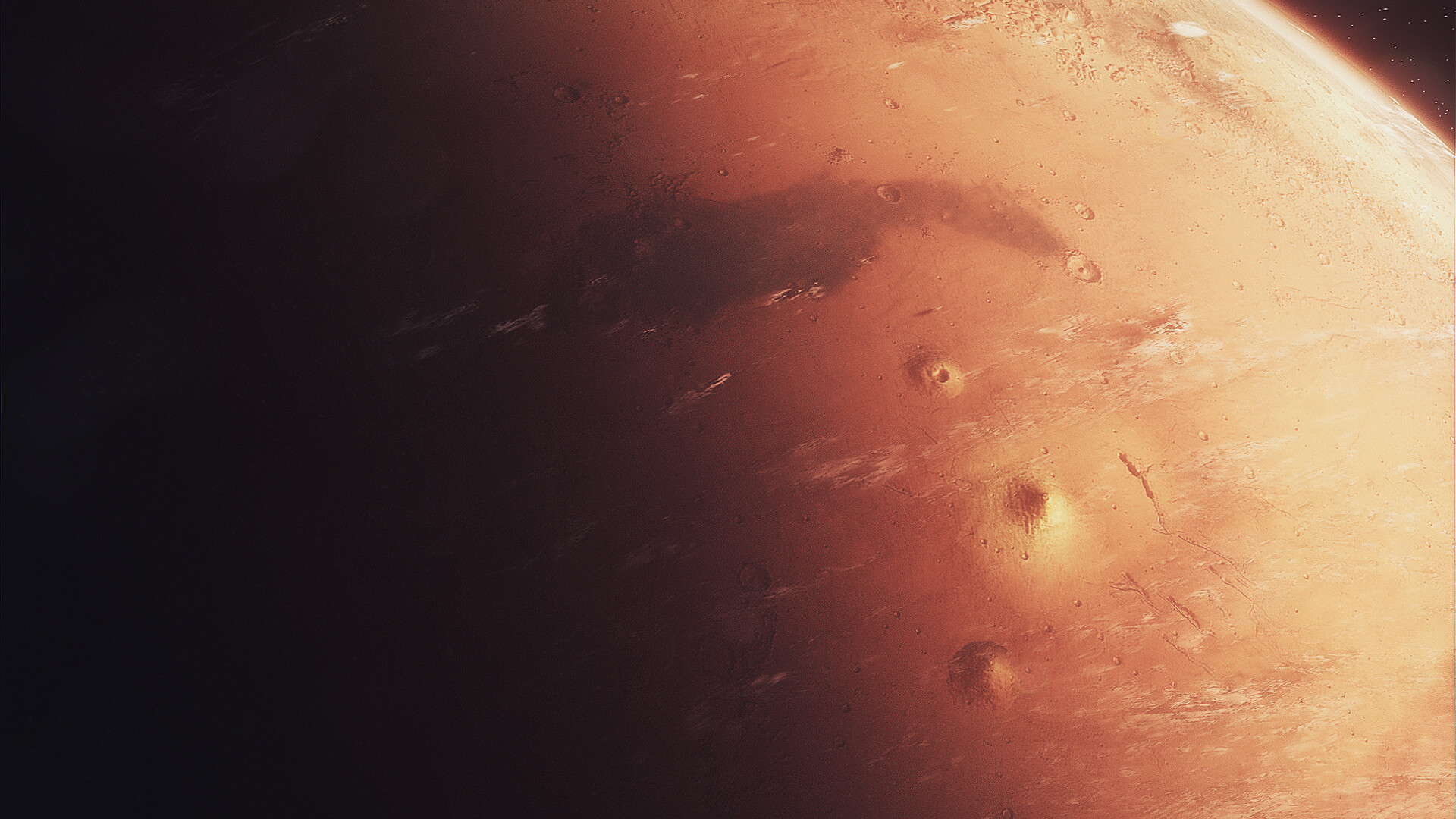 Mars planet surface, Olympus Mons craters, Rust red terrain Mars planet surface, Olympus Mons craters, Rust red terrain — 1920×1080 HD wallpaper