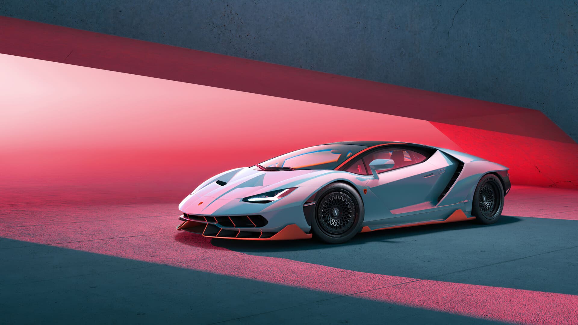 Lamborghini Centenario, Pale blue bodywork, Orange front splitter Lamborghini Centenario, Pale blue bodywork, Orange front splitter — 1920×1080 HD wallpaper