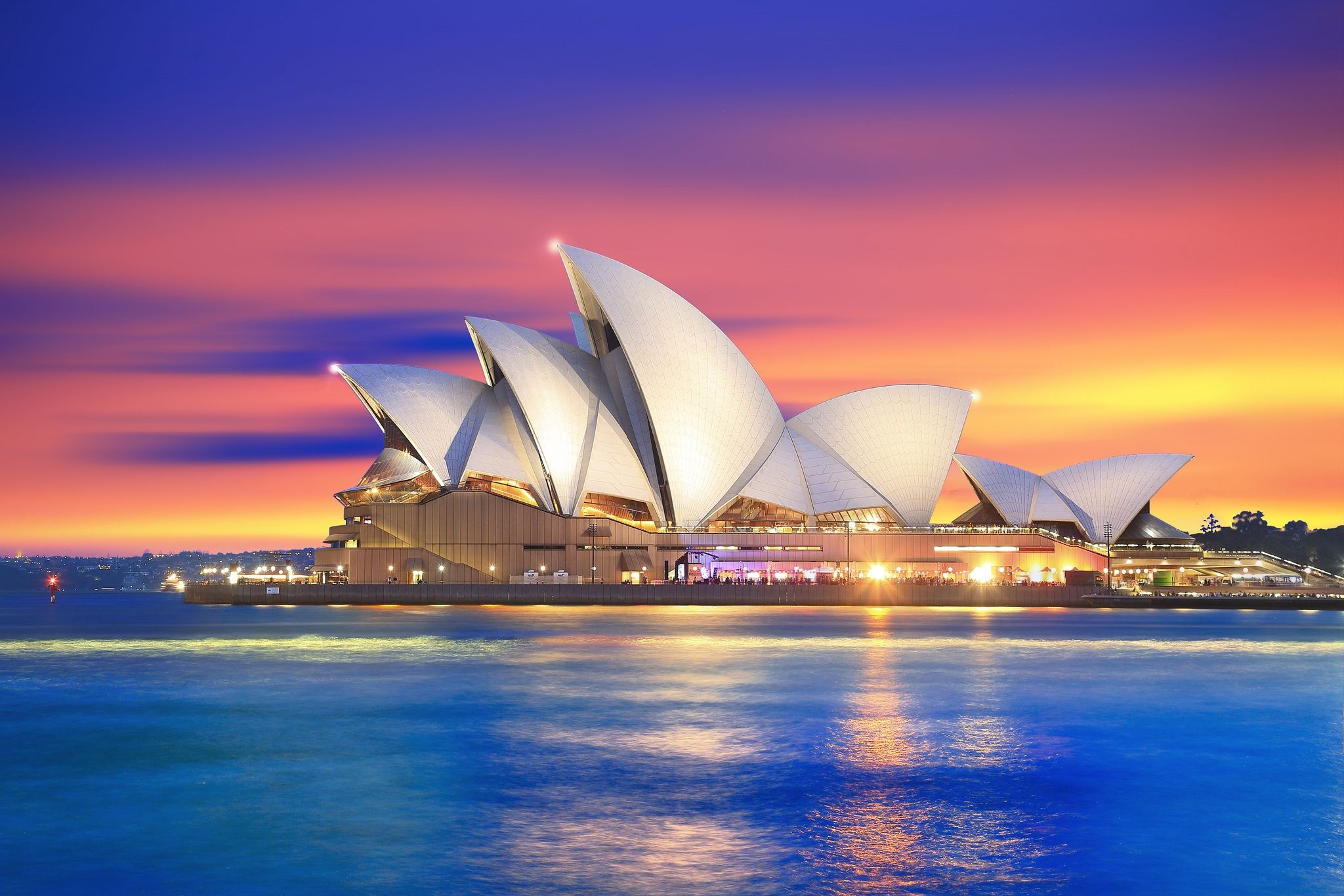Sydney Opera House, Sydney Harbour sunset, Harbour water reflection — 2048×1365 HD wallpaper