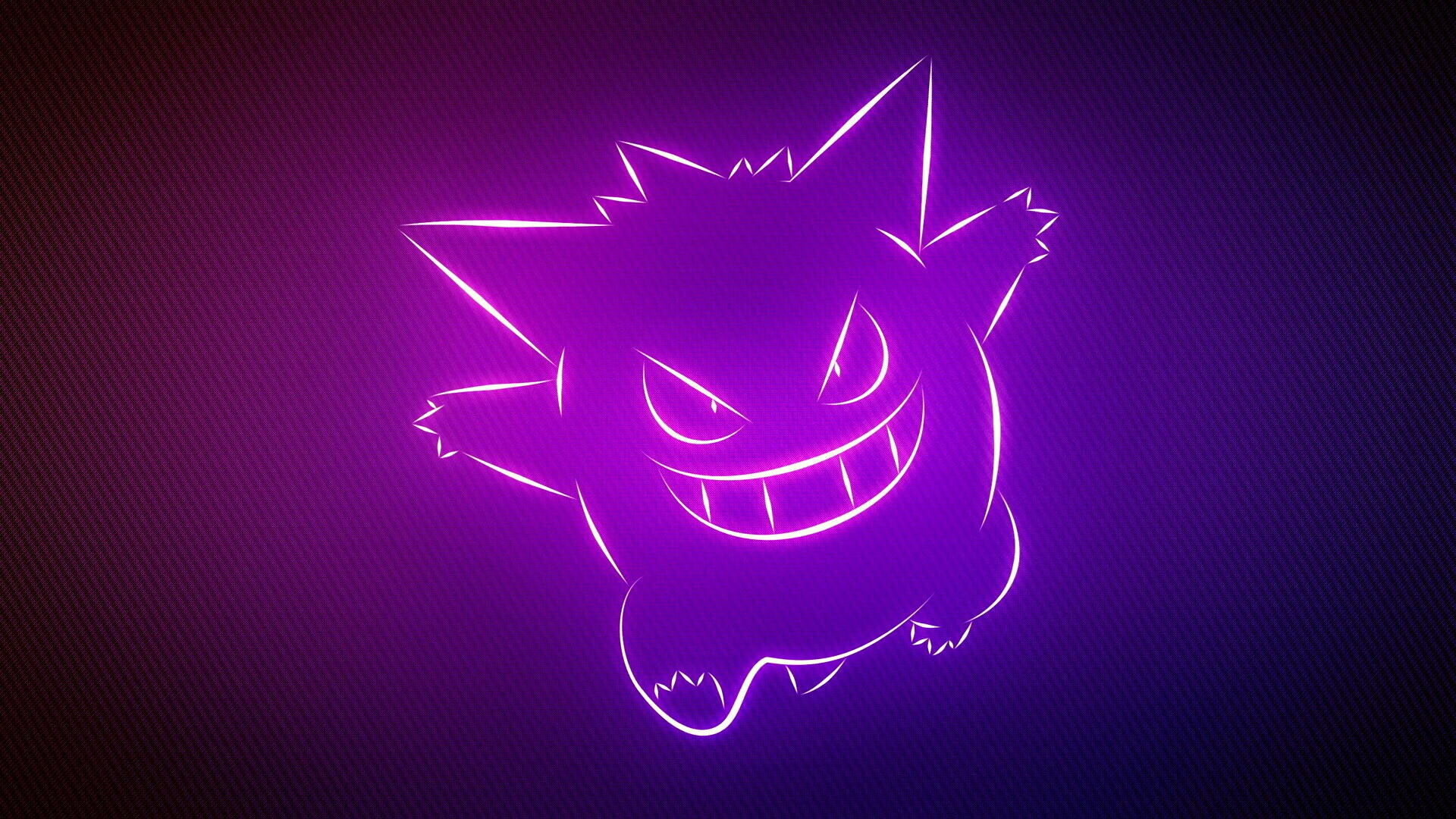 Gengar, Purple neon outline, Carbon fiber texture Gengar, Purple neon outline, Carbon fiber texture — 1920×1080 HD wallpaper