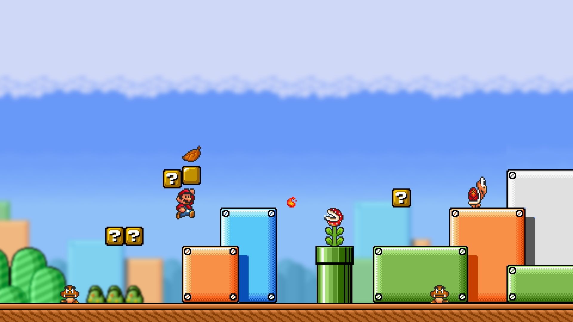 16-bit Mario jumping, Piranha Plant and warp pipe, Koopa Paratroopa 16-bit Mario jumping, Piranha Plant and warp pipe, Koopa Paratroopa — 1920×1080 HD wallpaper