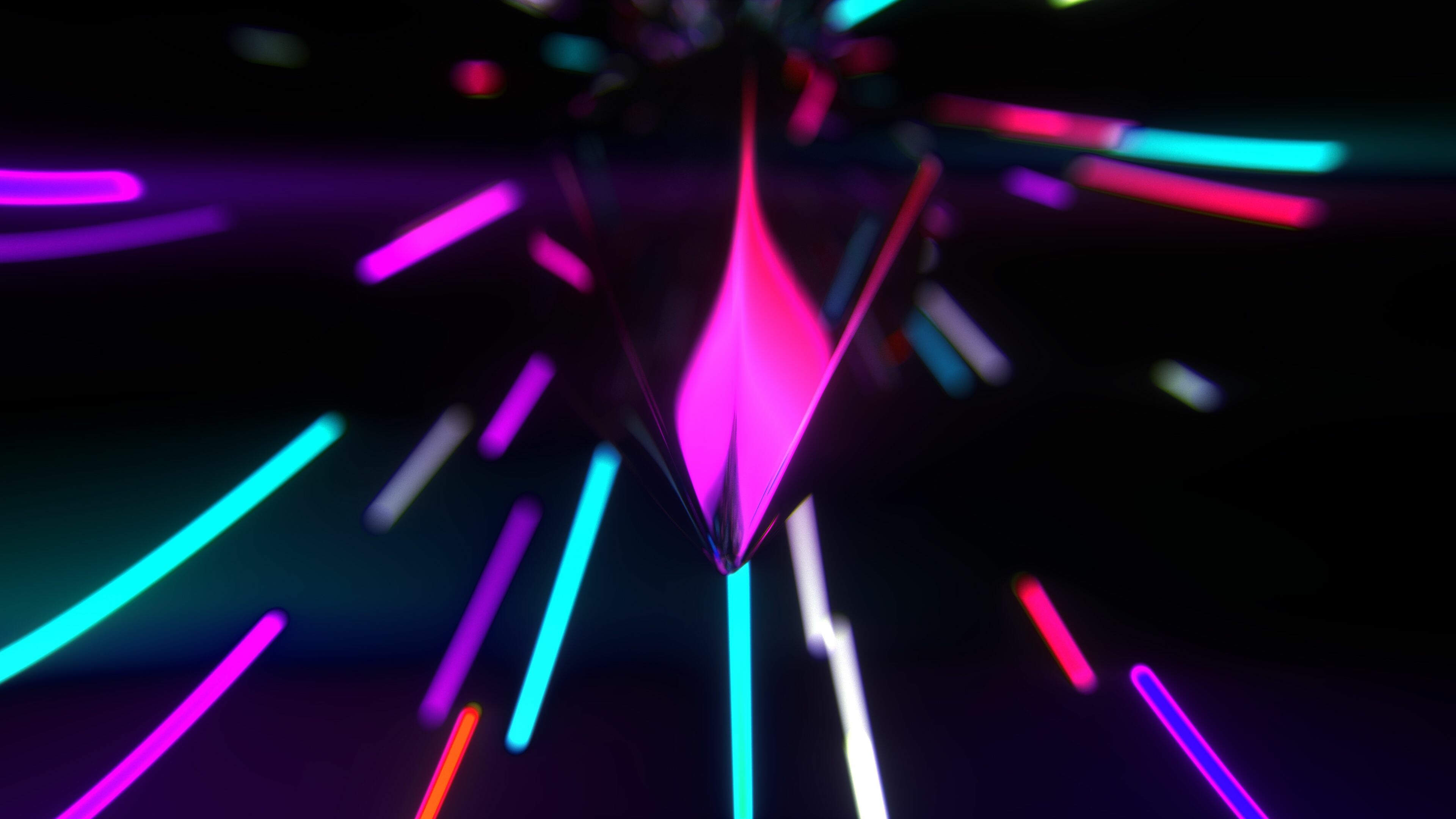 Neon light streaks burst, Magenta prism shape, Dark abstract background Neon light streaks burst, Magenta prism shape, Dark abstract background — 3840×2160 HD wallpaper