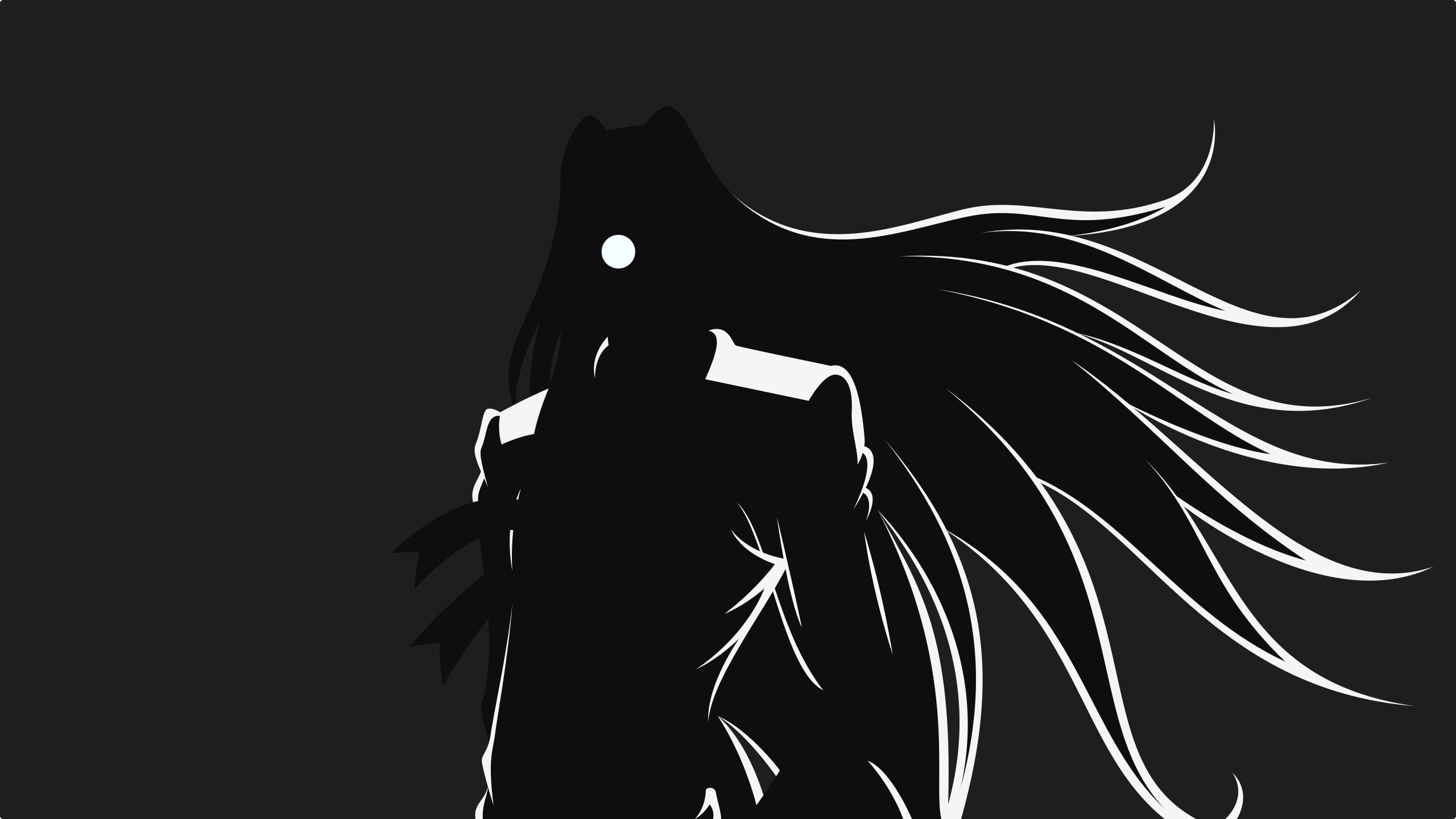 Alucard silhouette, Flowing long hair, Minimalist black composition Alucard silhouette, Flowing long hair, Minimalist black composition — 2560×1440 HD wallpaper