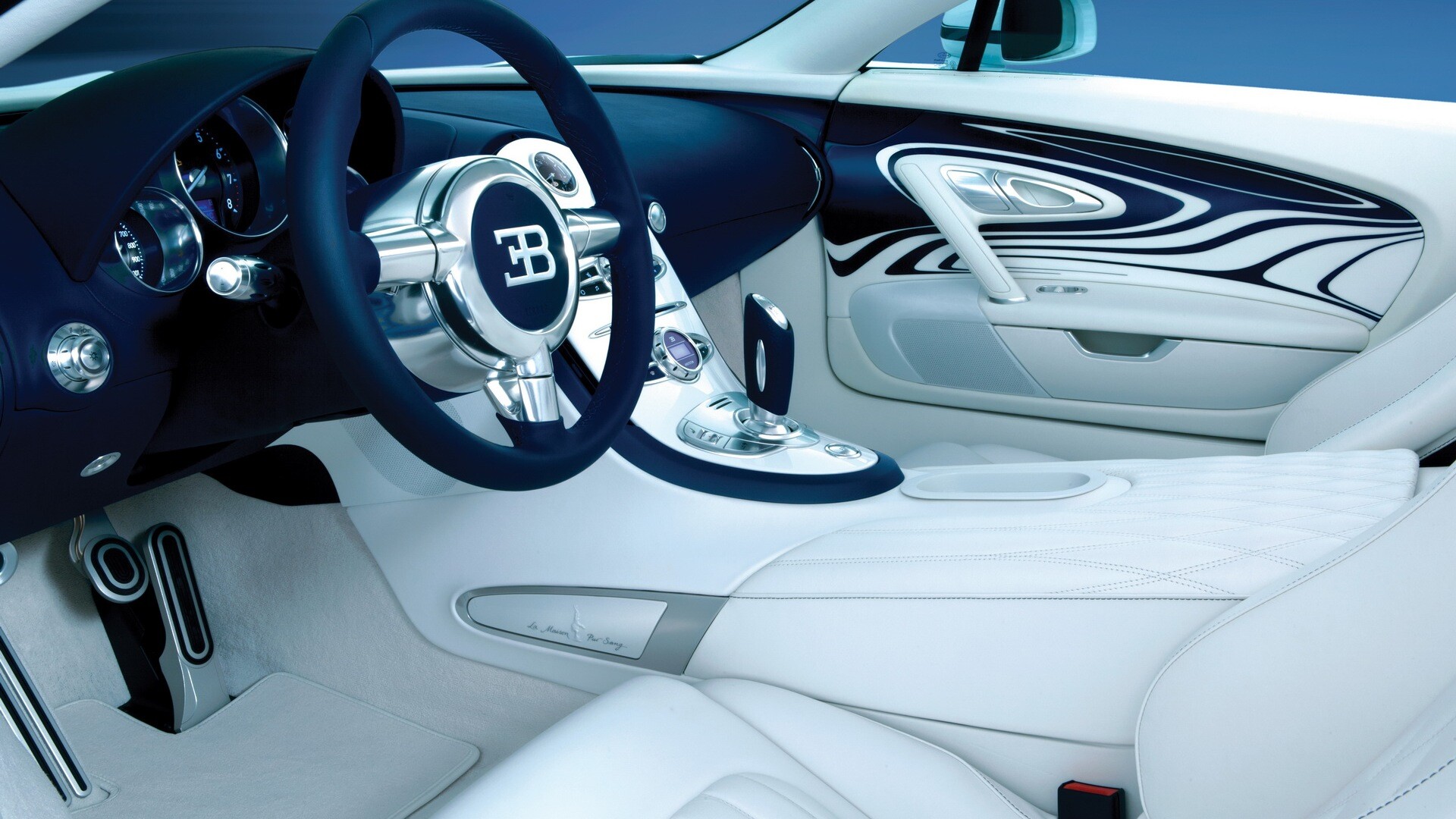 Bugatti Veyron interior, White leather cockpit, Navy blue accents Bugatti Veyron interior, White leather cockpit, Navy blue accents — 1920×1080 HD wallpaper