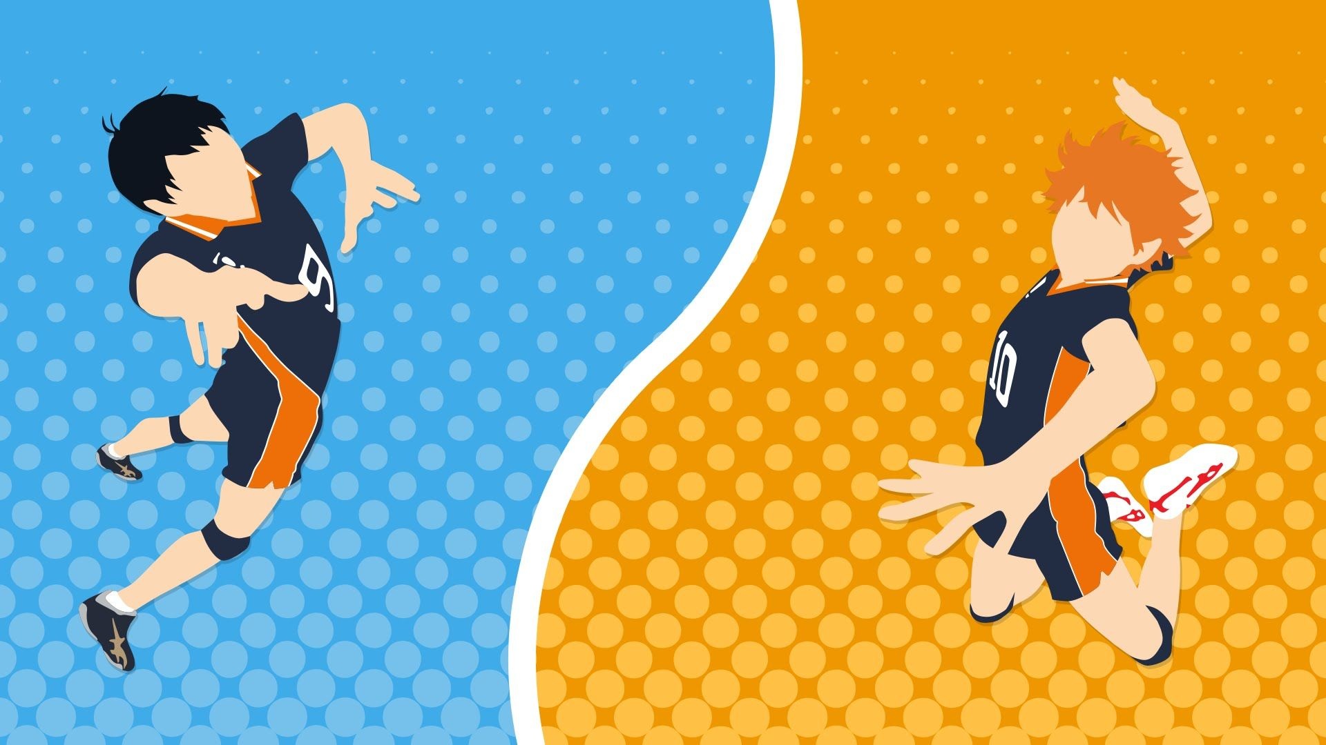Kageyama Tobio, Hinata Shoyo, Karasuno jersey 9 10, Halftone dot split Kageyama Tobio, Hinata Shoyo, Karasuno jersey 9 10, Halftone dot split — 1920×1080 HD wallpaper