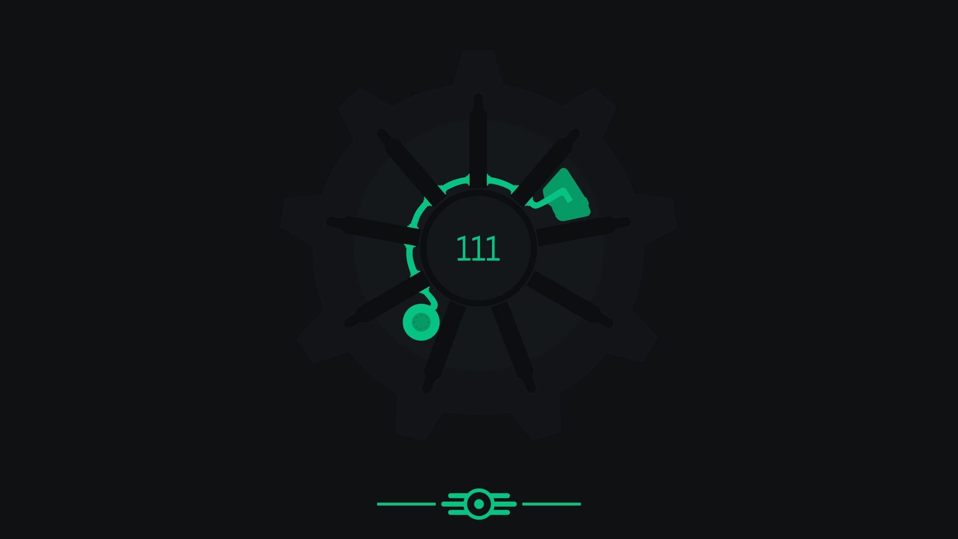 Vault 111 gear emblem, Minimalist teal icon, Black backdrop Vault 111 gear emblem, Minimalist teal icon, Black backdrop — 1920×1080 HD wallpaper