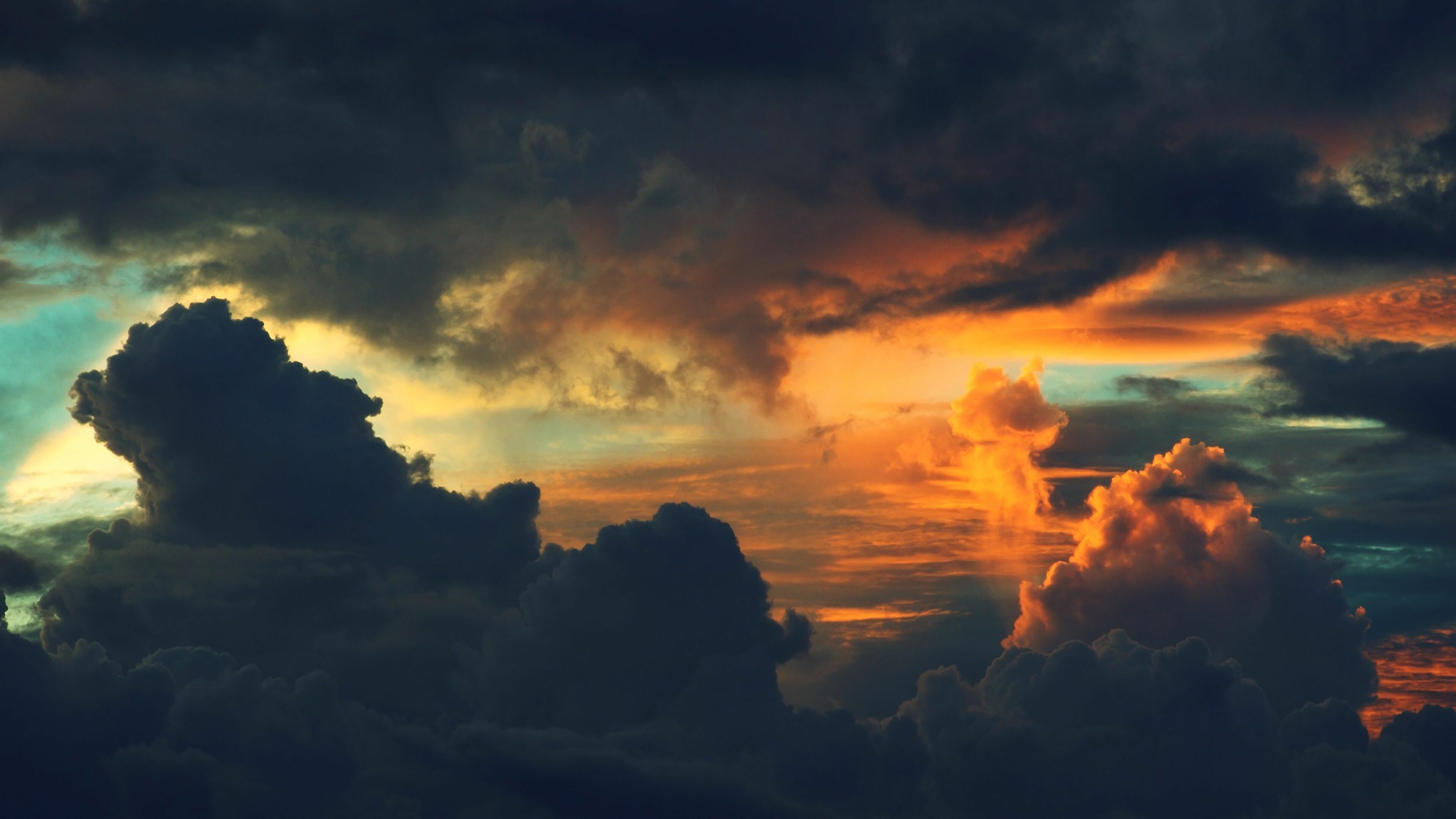 Dark cumulus clouds, Fiery sunset glow, Stormy dusk sky Dark cumulus clouds, Fiery sunset glow, Stormy dusk sky — 3840×2160 HD wallpaper