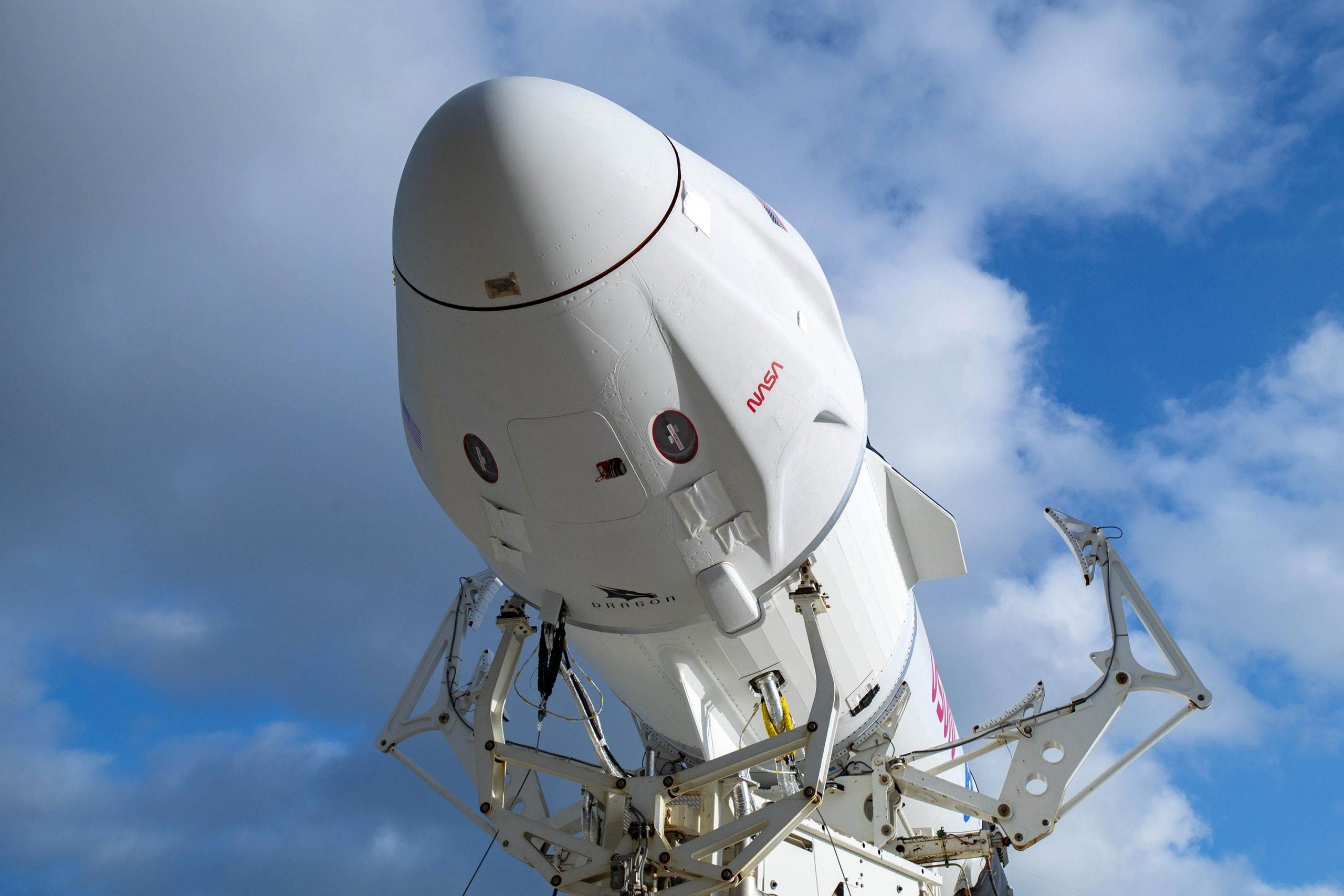 SpaceX Crew Dragon capsule, NASA logo insignia, Launch pad support structure SpaceX Crew Dragon capsule, NASA logo insignia, Launch pad support structure — 2560×1707 HD wallpaper