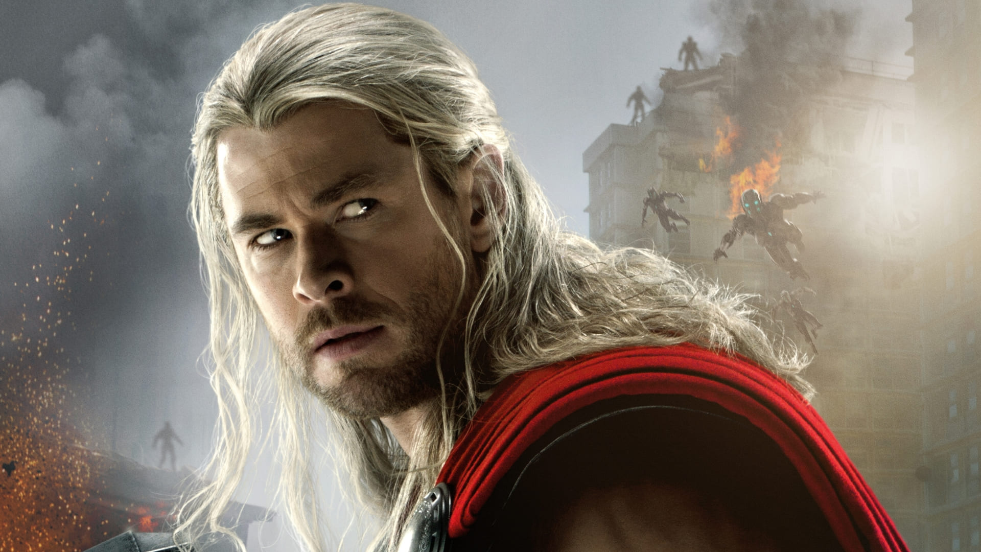 Thor (Chris Hemsworth), Avengers: Age of Ultron (2015), Burning battlefield — 1920×1080 HD wallpaper