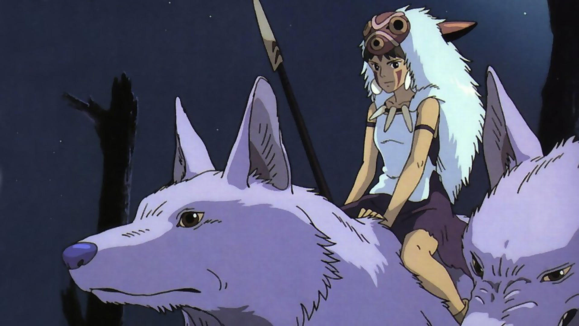 San Princess Mononoke, White wolf Moro, Spear and mask San Princess Mononoke, White wolf Moro, Spear and mask — 1920×1080 HD wallpaper