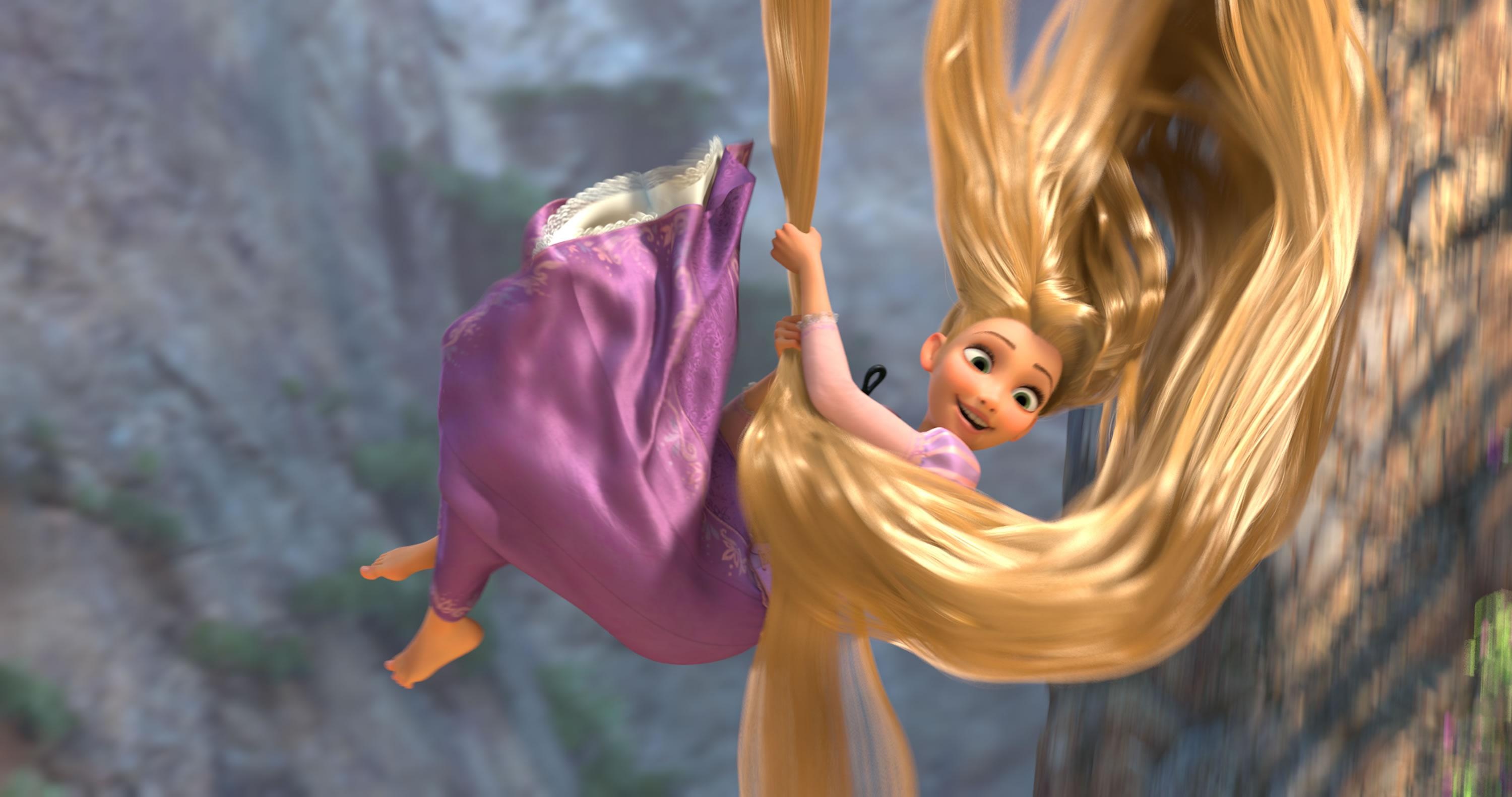 Rapunzel, Long blonde hair swinging, Purple dress cliff scene Rapunzel, Long blonde hair swinging, Purple dress cliff scene — 3000×1582 HD wallpaper
