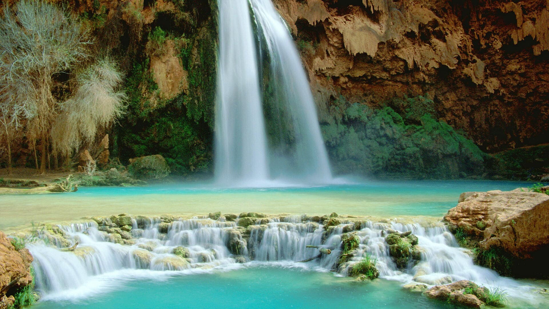 Havasu Falls Arizona, Turquoise plunge pool, Travertine limestone cascades Havasu Falls Arizona, Turquoise plunge pool, Travertine limestone cascades — 1920×1080 HD wallpaper