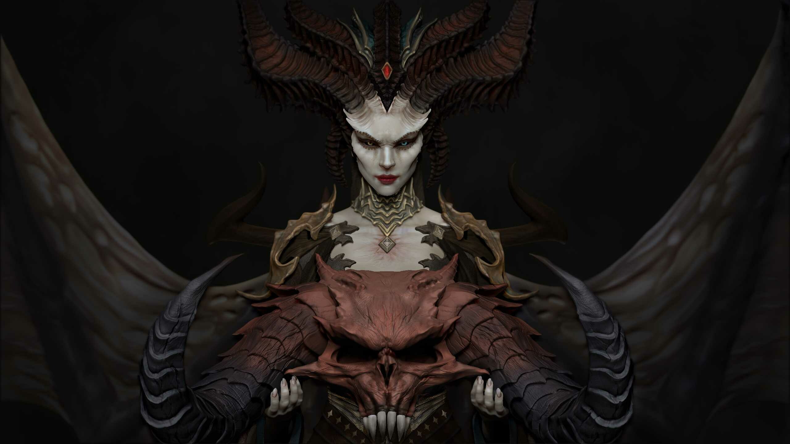 Lilith Diablo IV, Horned demon skull, Dark crimson armor Lilith Diablo IV, Horned demon skull, Dark crimson armor — 2560×1440 HD wallpaper