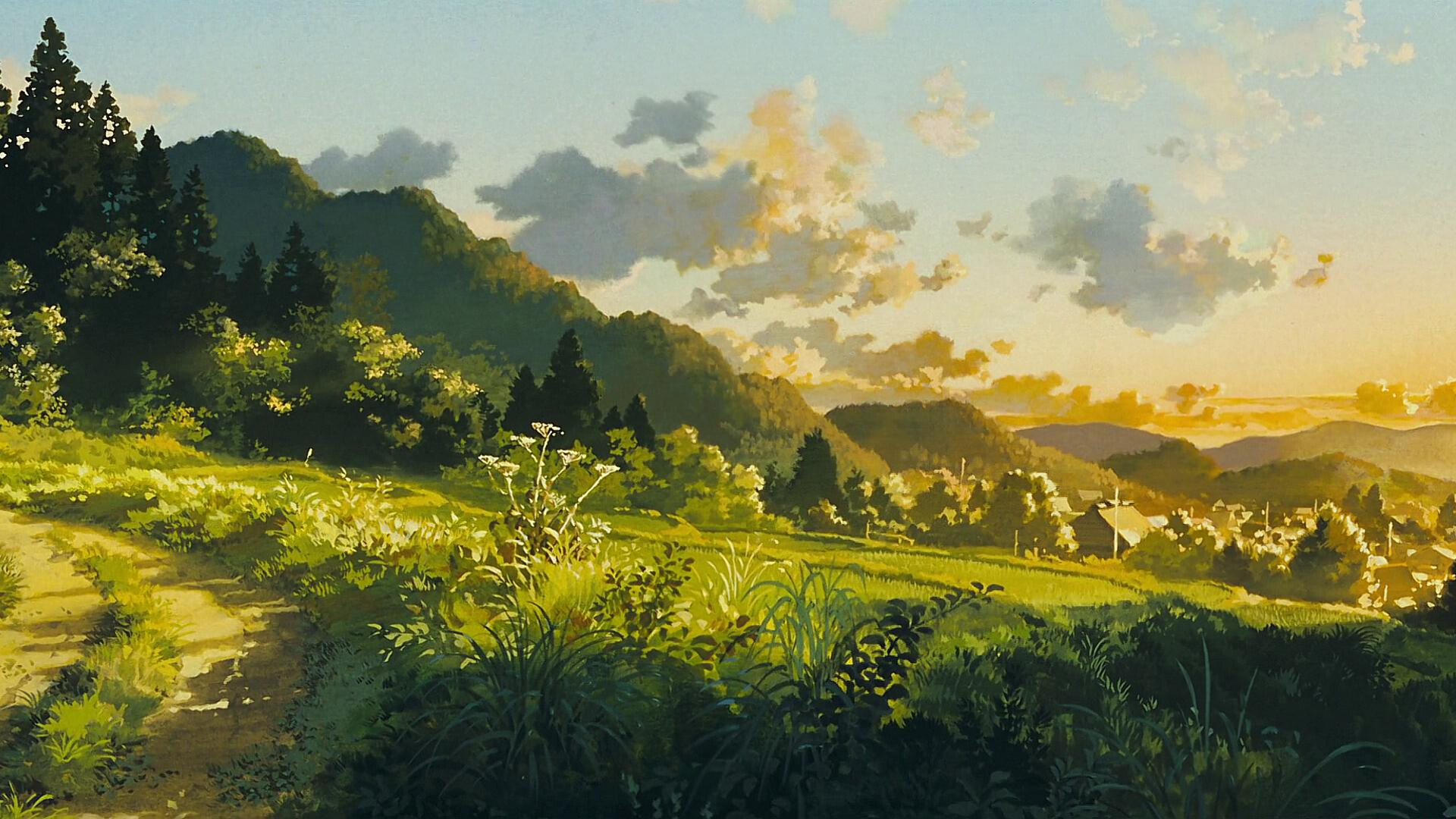 My Neighbor Totoro (1988), Hayao Miyazaki, Golden sunset valley, Country dirt path My Neighbor Totoro (1988), Hayao Miyazaki, Golden sunset valley, Country dirt path — 1920×1080 HD wallpaper