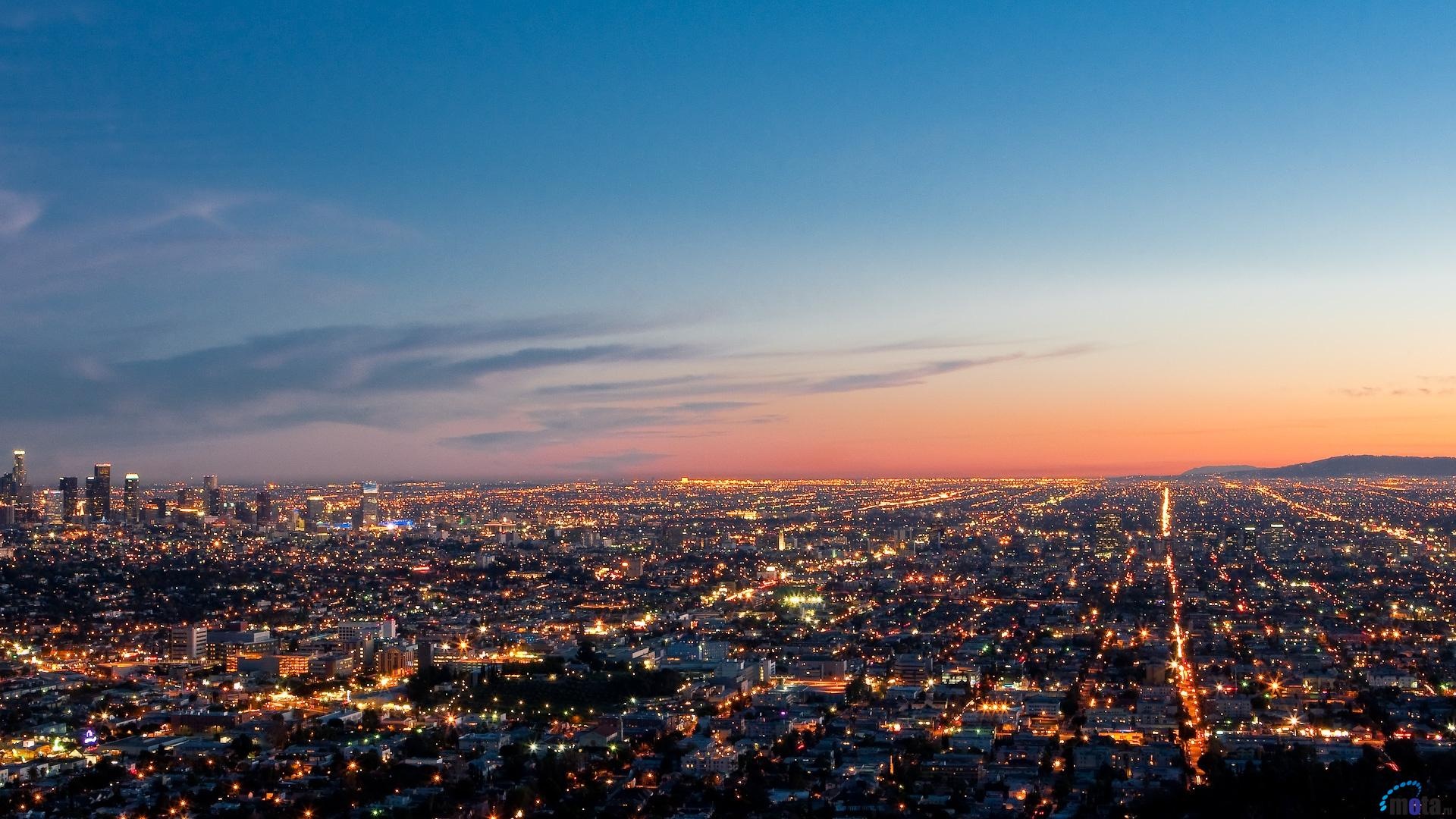 Downtown LA skyscrapers, Los Angeles skyline, Twilight city lights Downtown LA skyscrapers, Los Angeles skyline, Twilight city lights — 1920×1080 HD wallpaper
