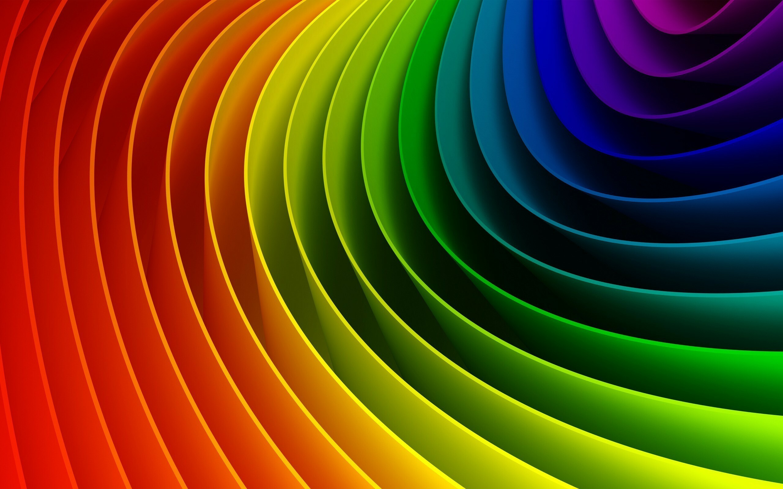 Curved rainbow stripes, Concentric spectrum swirl, Glossy 3D ribbons Curved rainbow stripes, Concentric spectrum swirl, Glossy 3D ribbons — 2560×1600 HD wallpaper