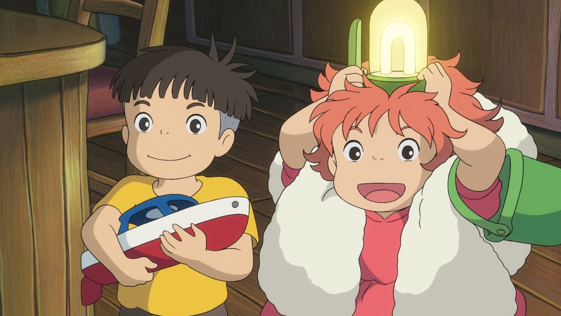 Ponyo and Sosuke, Ponyo with lamp, Wooden cabin Ponyo and Sosuke, Ponyo with lamp, Wooden cabin — 1920×1080 HD wallpaper