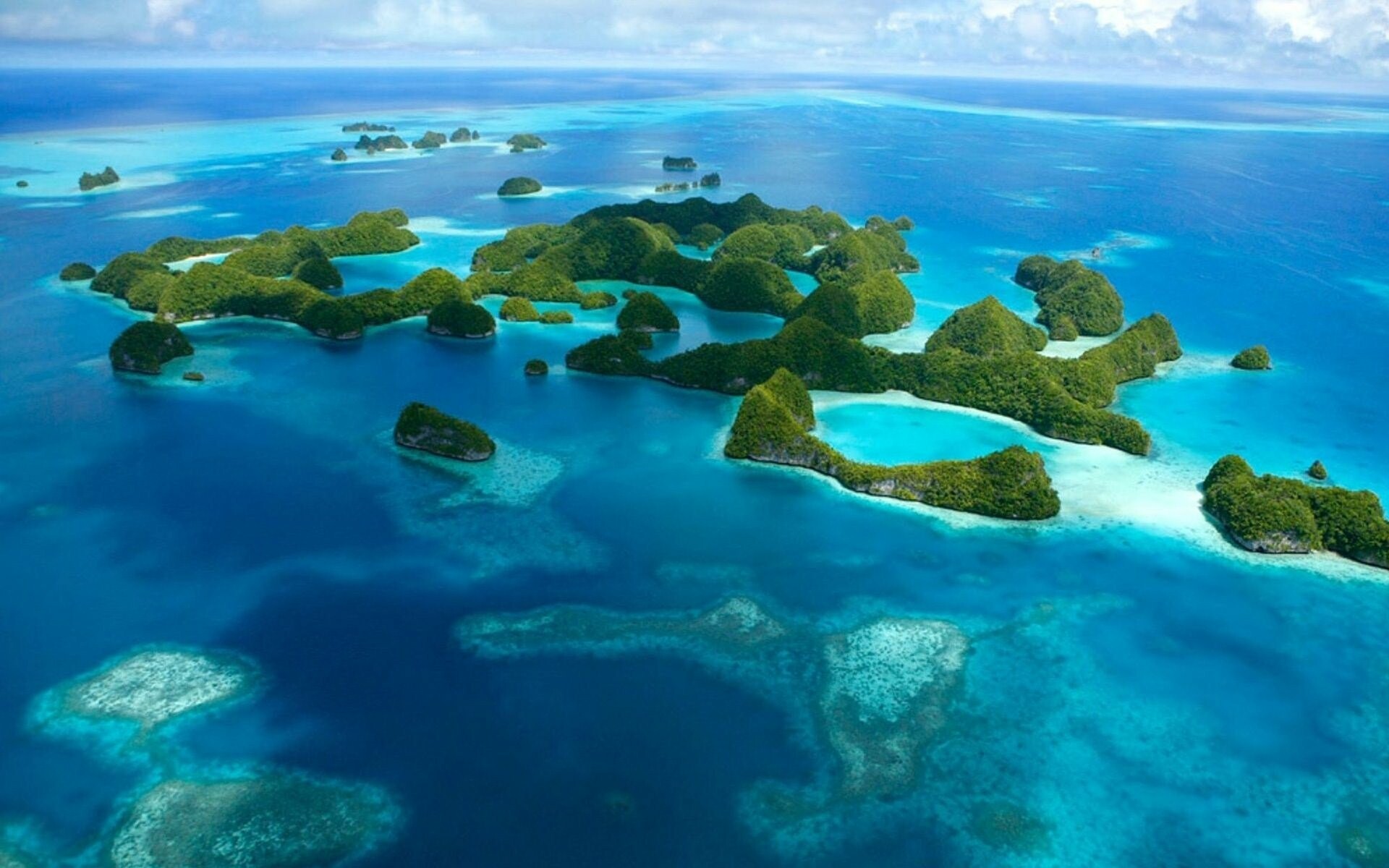 Palau Rock Islands, Turquoise lagoon reefs, Aerial tropical archipelago Palau Rock Islands, Turquoise lagoon reefs, Aerial tropical archipelago — 1920×1200 HD wallpaper