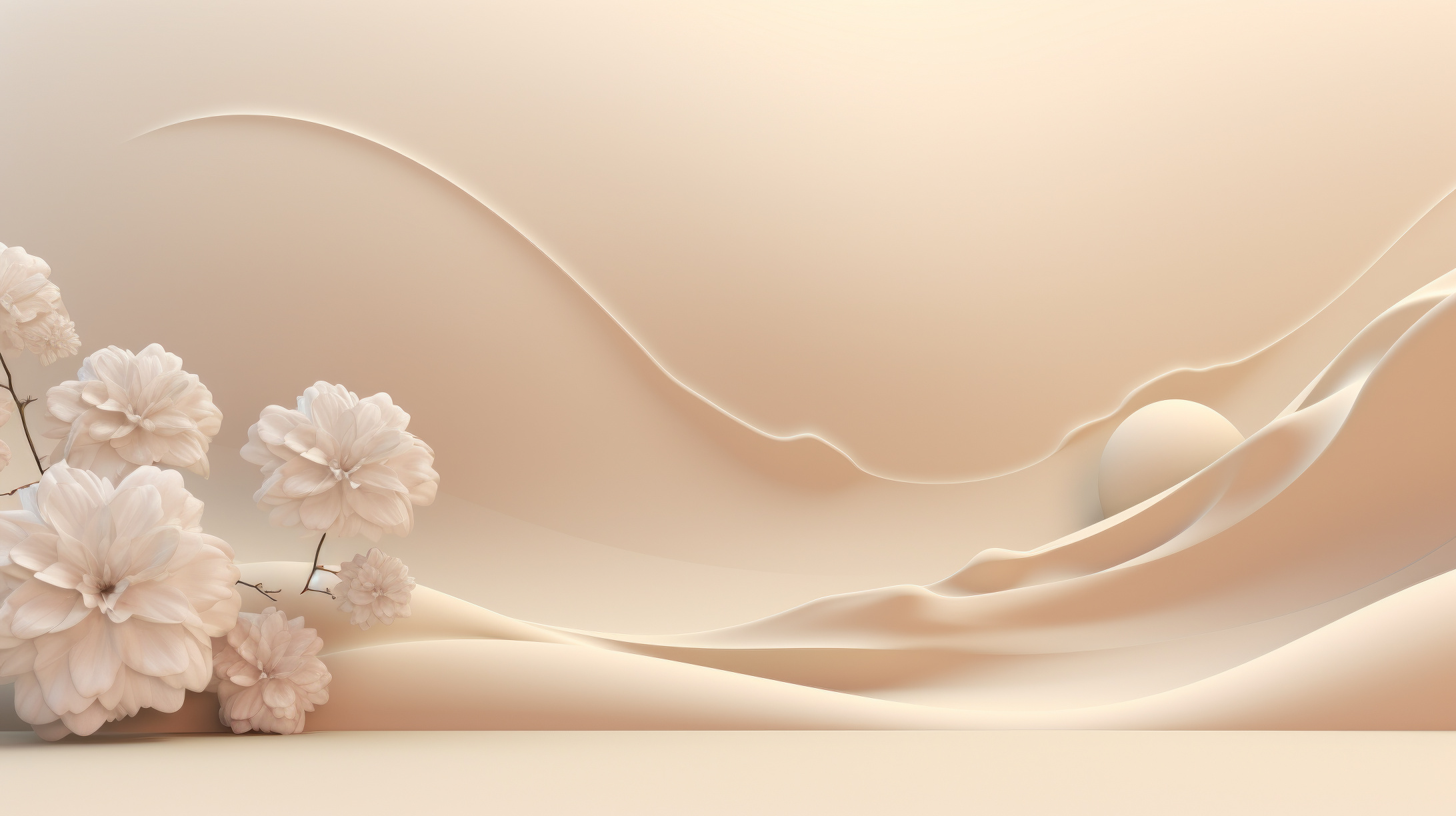 Cream chrysanthemum blooms, Flowing silk dunes, Soft beige gradient Cream chrysanthemum blooms, Flowing silk dunes, Soft beige gradient — 2190×1230 HD wallpaper