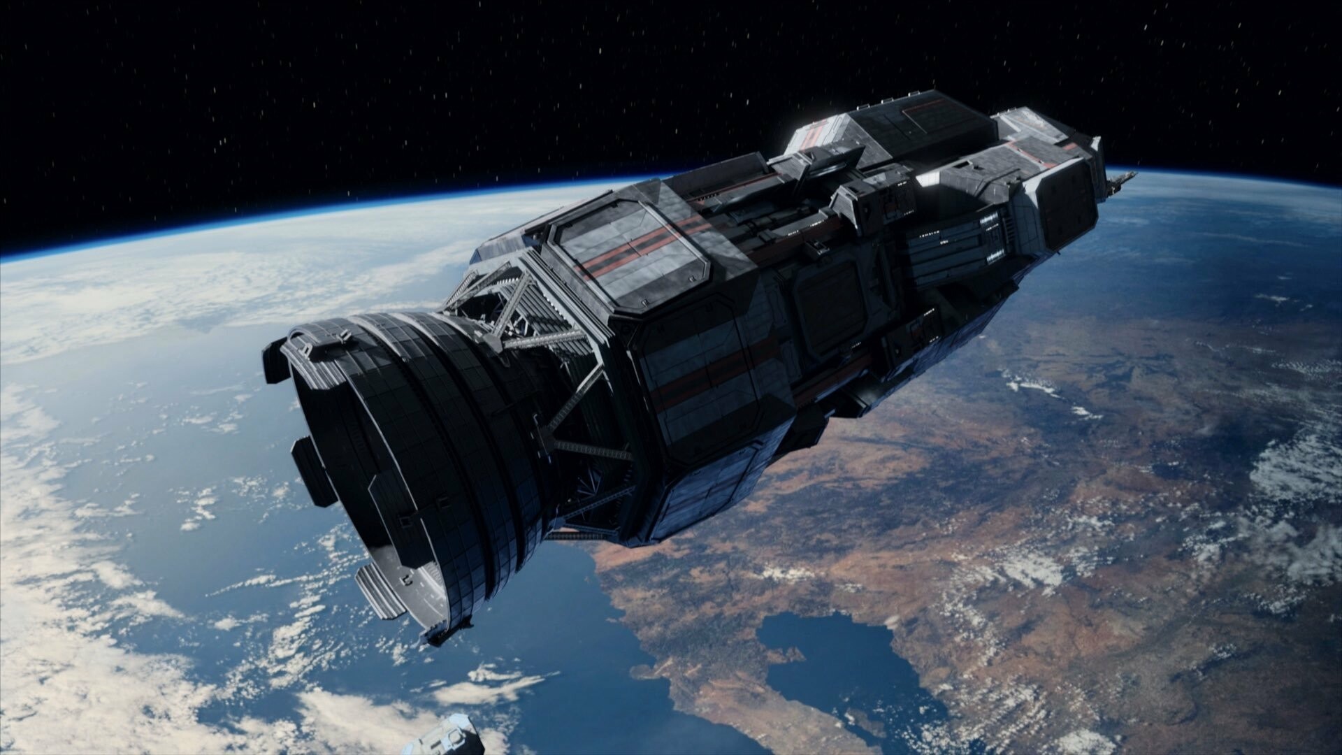 Rocinante spaceship, Earth orbit view, Starfield backdrop Rocinante spaceship, Earth orbit view, Starfield backdrop — 1920×1080 HD wallpaper