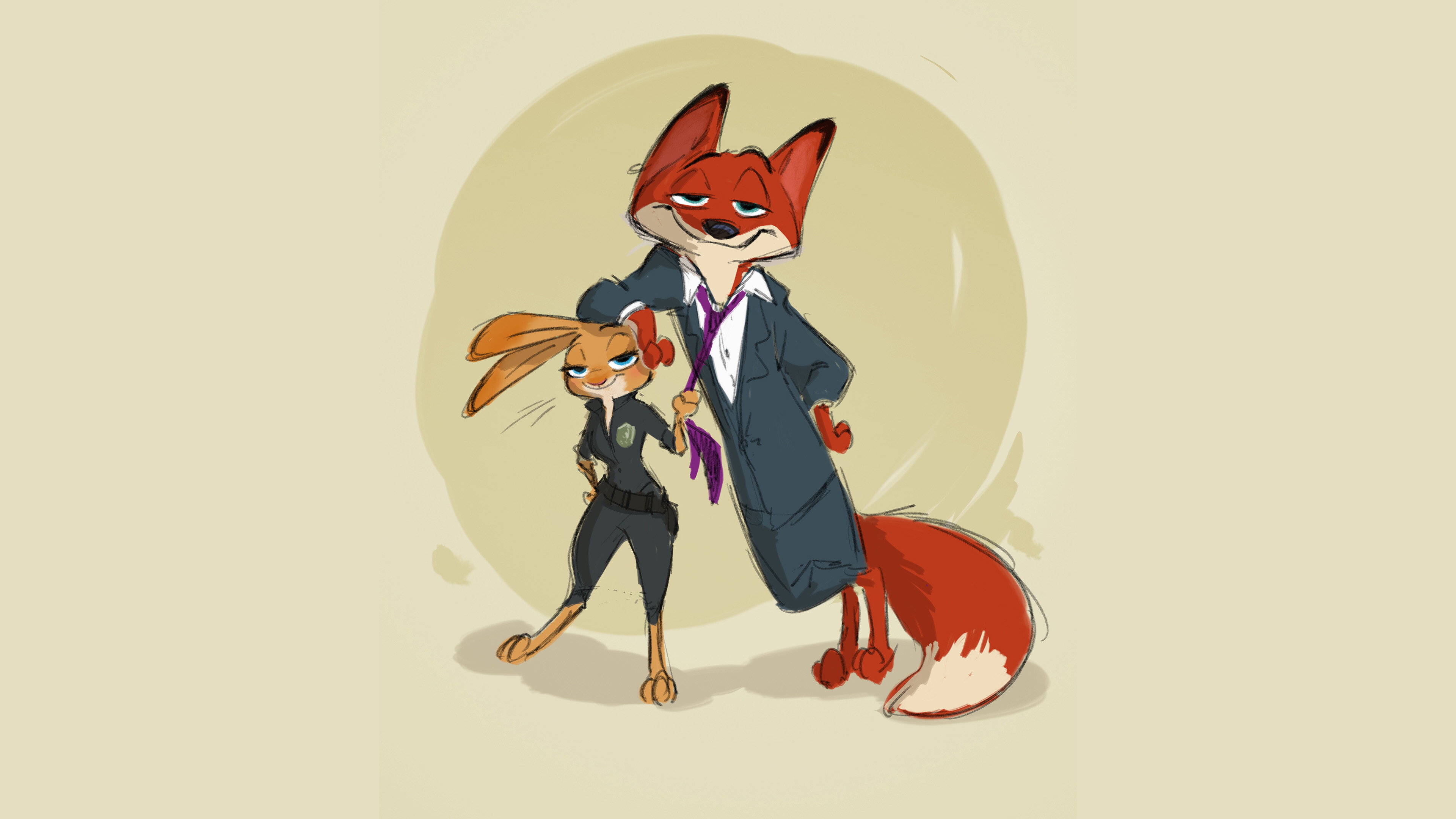 Nick Wilde, Judy Hopps, Stylized duo fan art, Cream beige backdrop Nick Wilde, Judy Hopps, Stylized duo fan art, Cream beige backdrop — 3840×2160 HD wallpaper