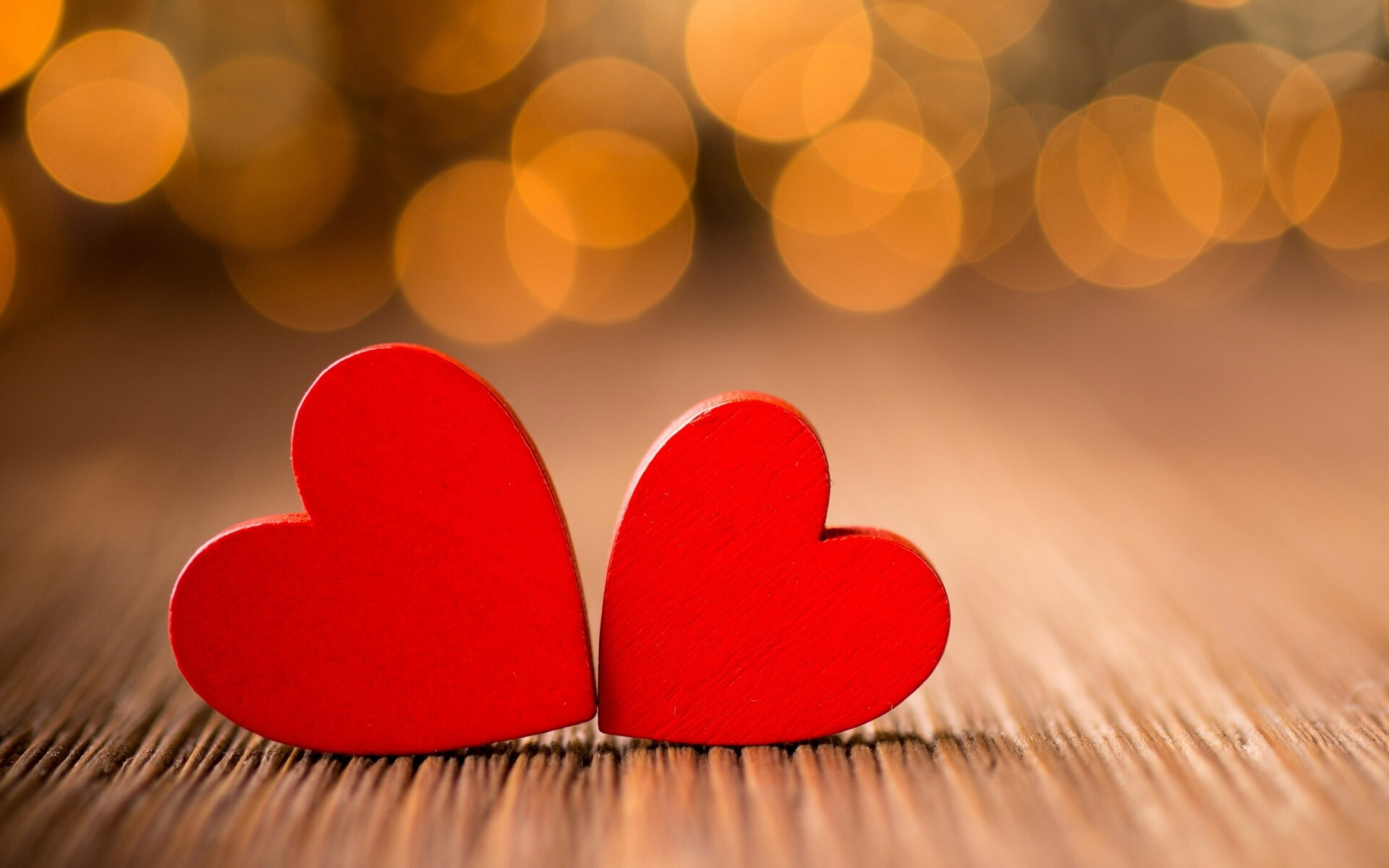 Two red wooden hearts, Golden bokeh lights, Rustic wood surface Two red wooden hearts, Golden bokeh lights, Rustic wood surface — 1920×1200 HD wallpaper