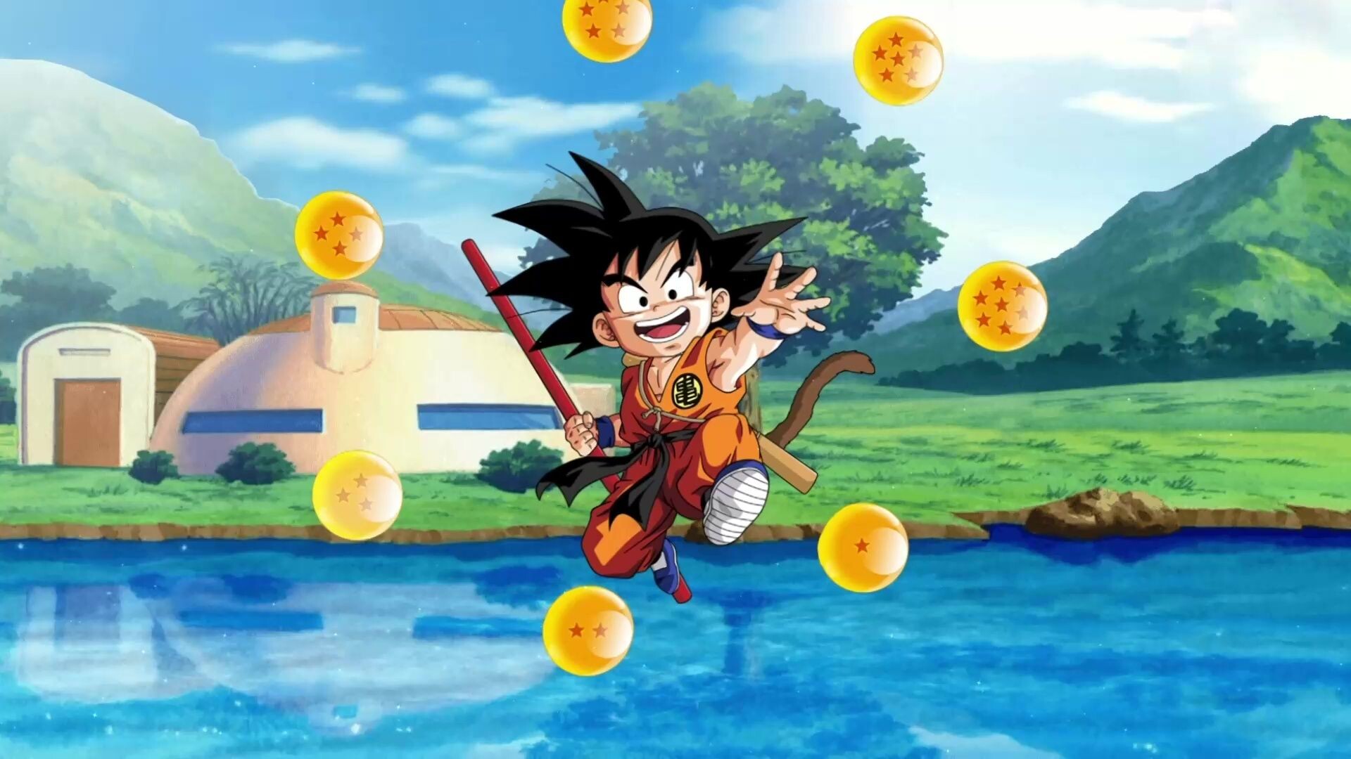 Kid Goku, Seven Dragon Balls, Power Pole leap Kid Goku, Seven Dragon Balls, Power Pole leap — 1920×1080 HD wallpaper