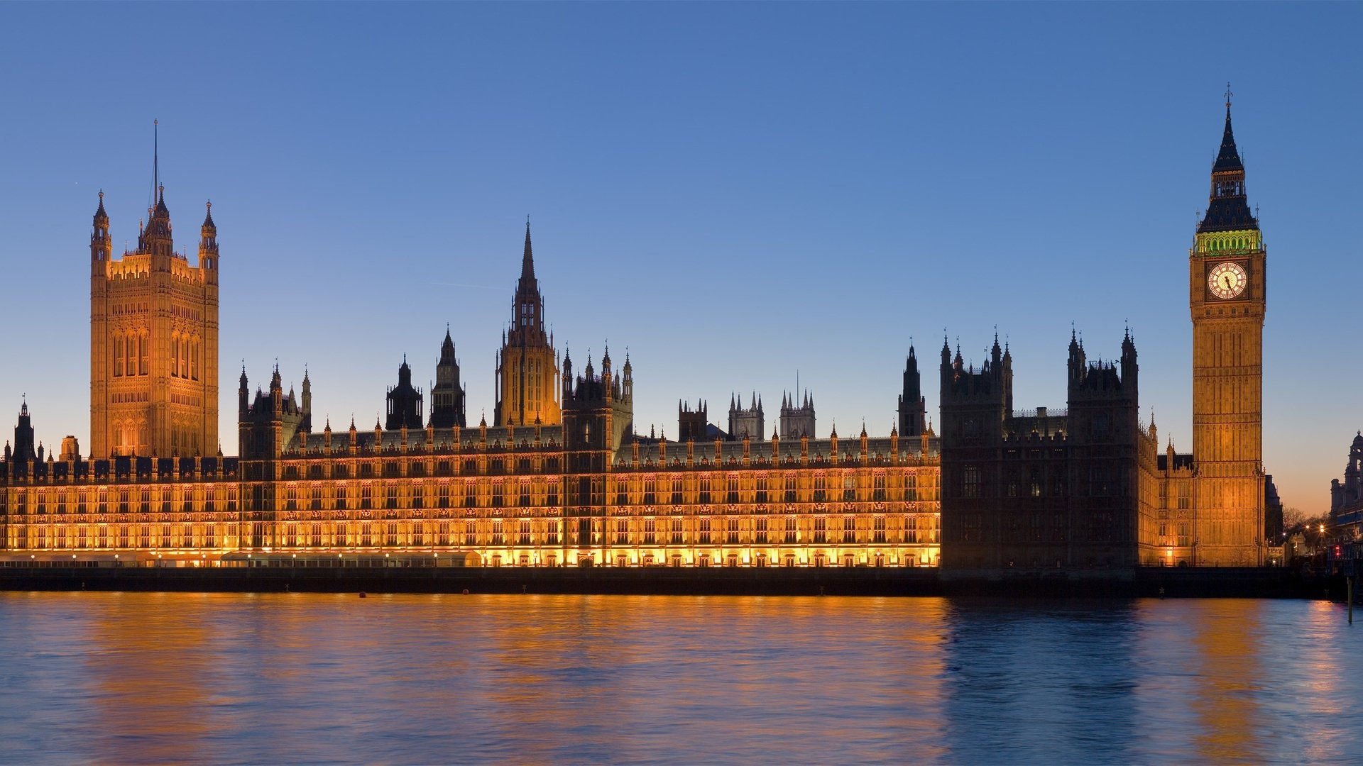 Houses of Parliament, Big Ben Elizabeth Tower, Blue hour Thames reflections Houses of Parliament, Big Ben Elizabeth Tower, Blue hour Thames reflections — 1920×1080 HD wallpaper