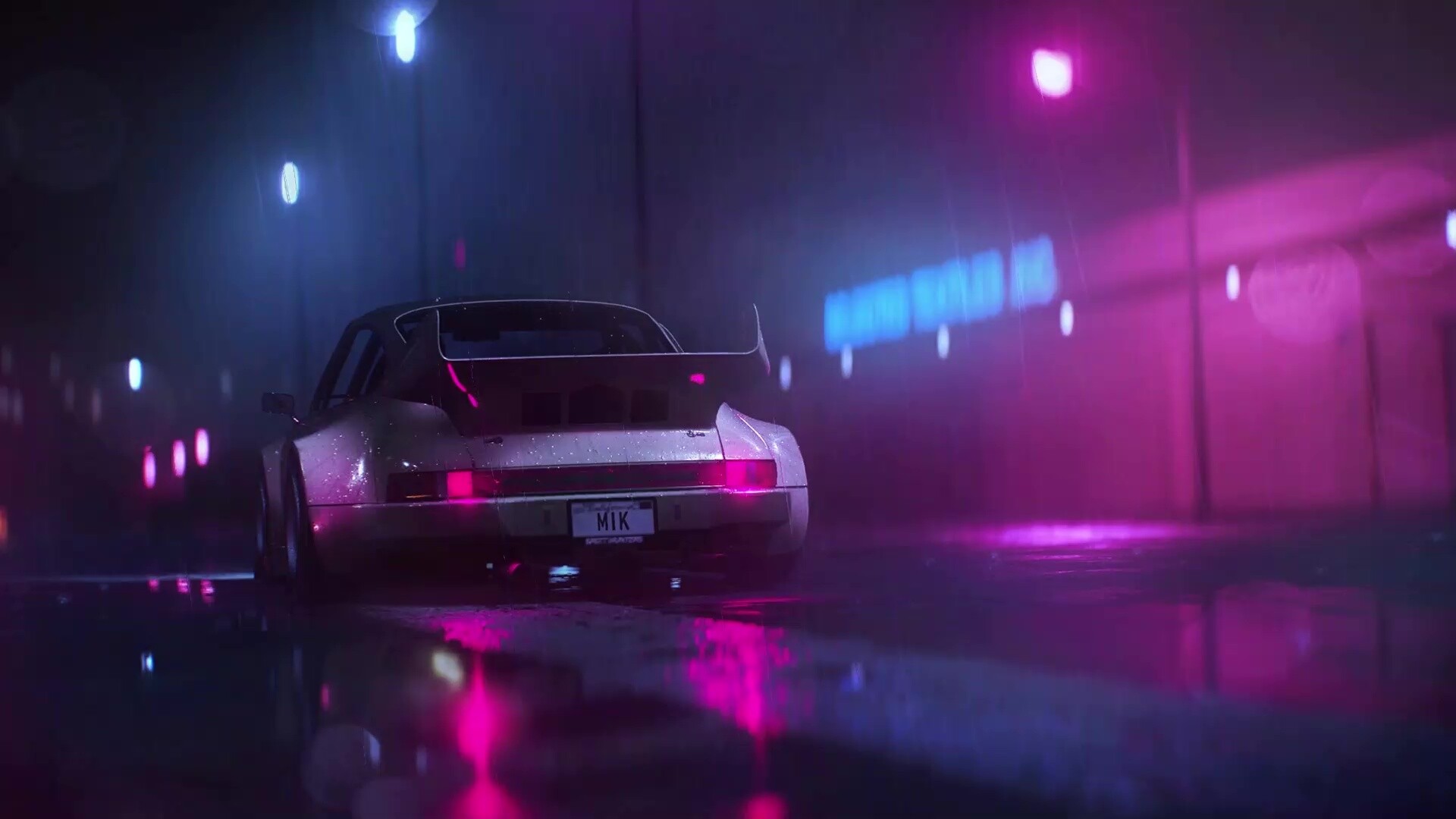 Classic 911 whale-tail, Neon rainy street, Synthwave art Classic 911 whale-tail, Neon rainy street, Synthwave art — 1920×1080 HD wallpaper