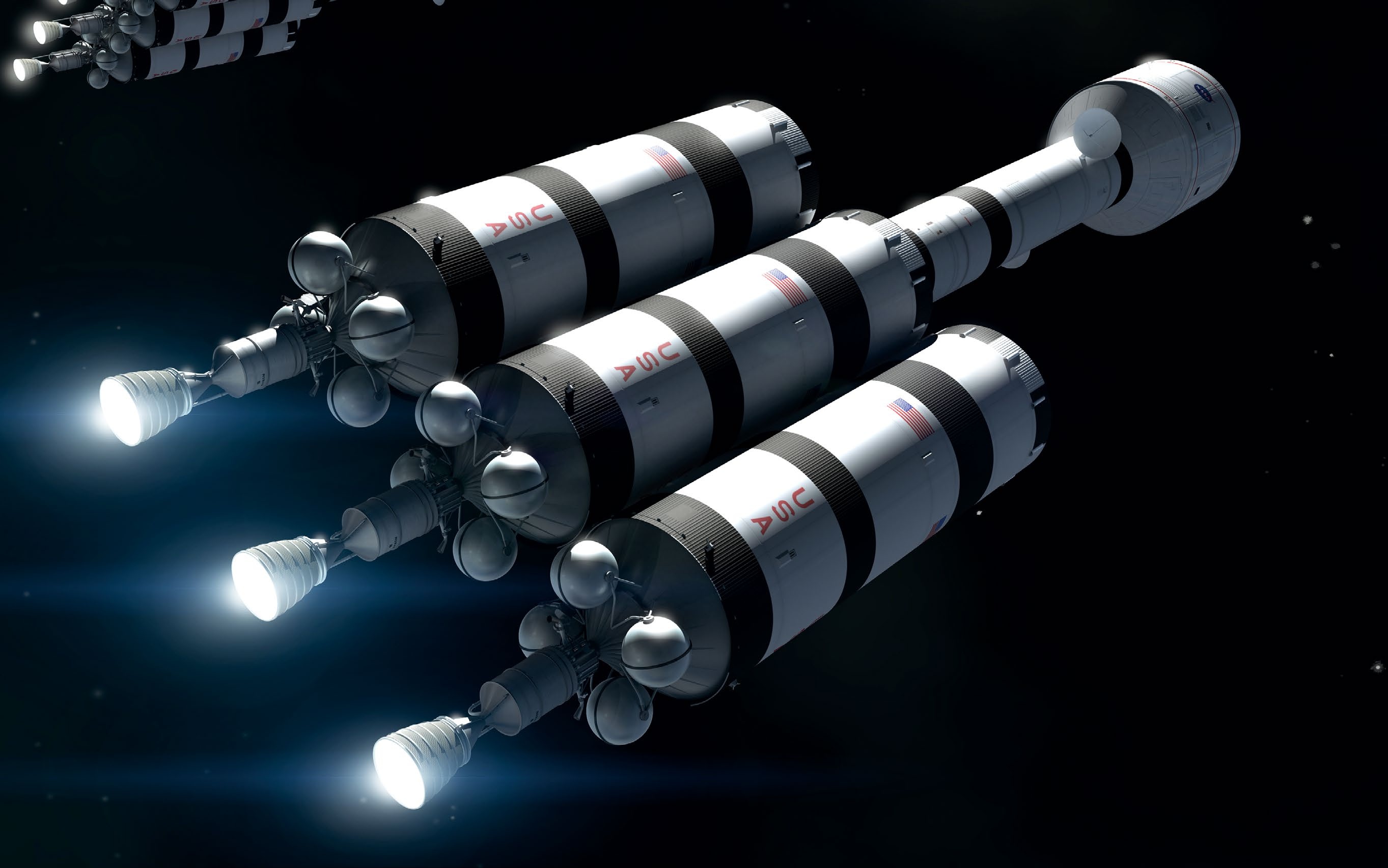 Nuclear thermal propulsion rockets, Three booster spacecraft formation, Deep space starfield Nuclear thermal propulsion rockets, Three booster spacecraft formation, Deep space starfield — 2726×1705 HD wallpaper