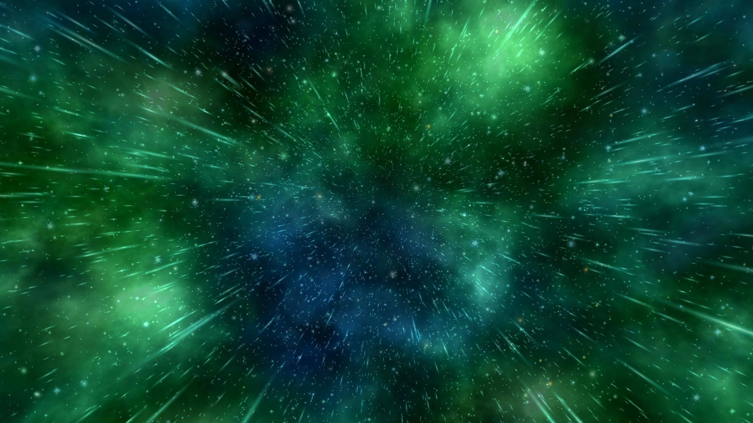 Green nebula cloud, Hyperspace star streaks, Deep blue cosmic core Green nebula cloud, Hyperspace star streaks, Deep blue cosmic core — 2560×1440 HD wallpaper