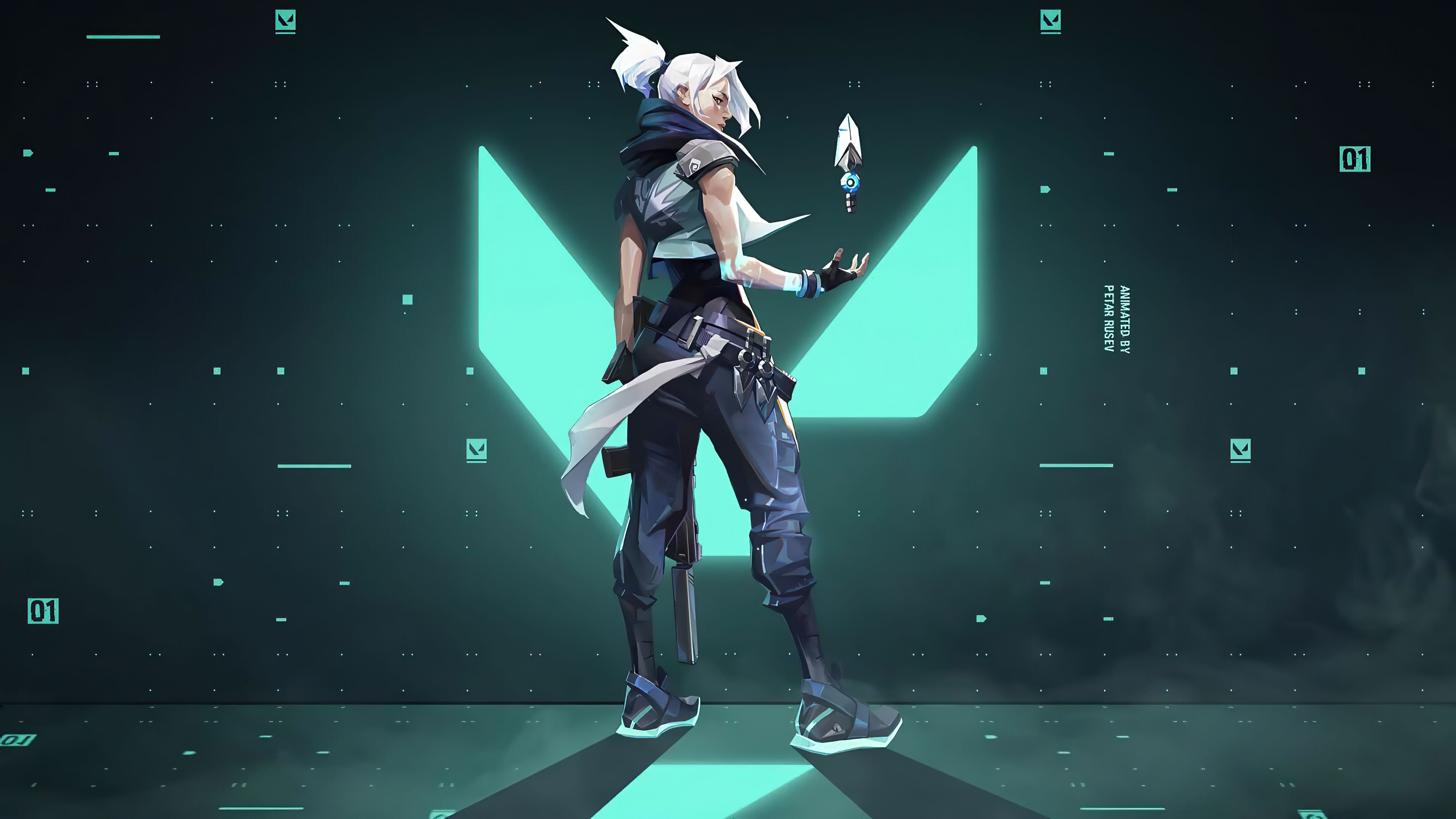 Jett, Floating dagger, Teal Valorant logo, Green backdrop Jett, Floating dagger, Teal Valorant logo, Green backdrop — 3840×2160 HD wallpaper