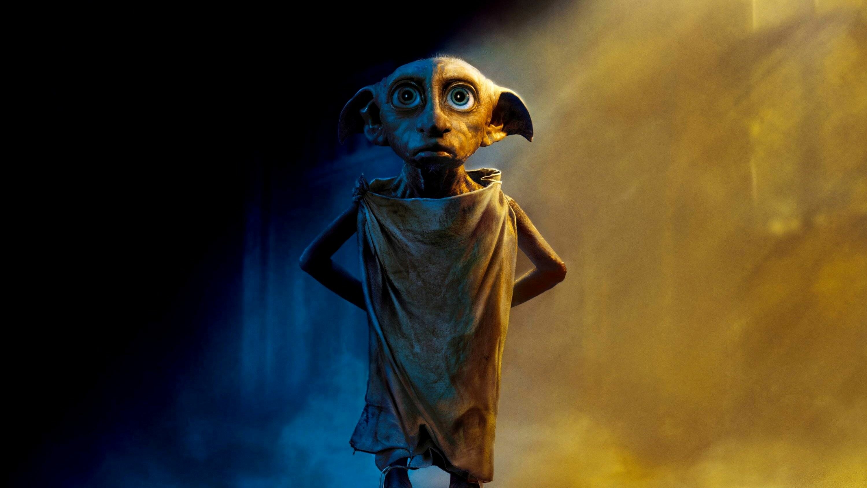 Dobby house-elf, Ragged pillowcase garment, Misty golden spotlight — 2999×1687 HD wallpaper