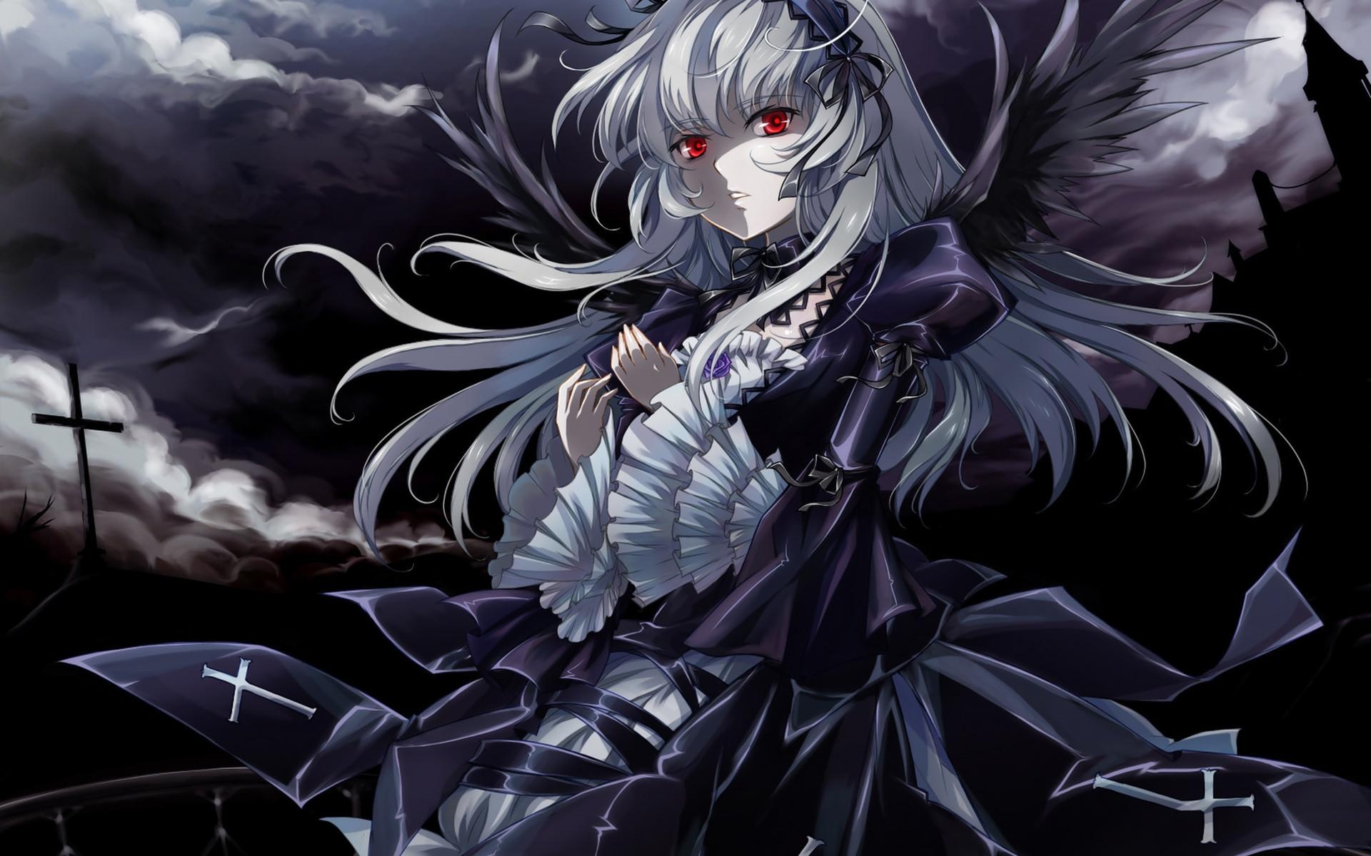 Suigintou, Rozen Maiden, Black gothic lolita dress, Stormy graveyard cross Suigintou, Rozen Maiden, Black gothic lolita dress, Stormy graveyard cross — 1920×1200 HD wallpaper