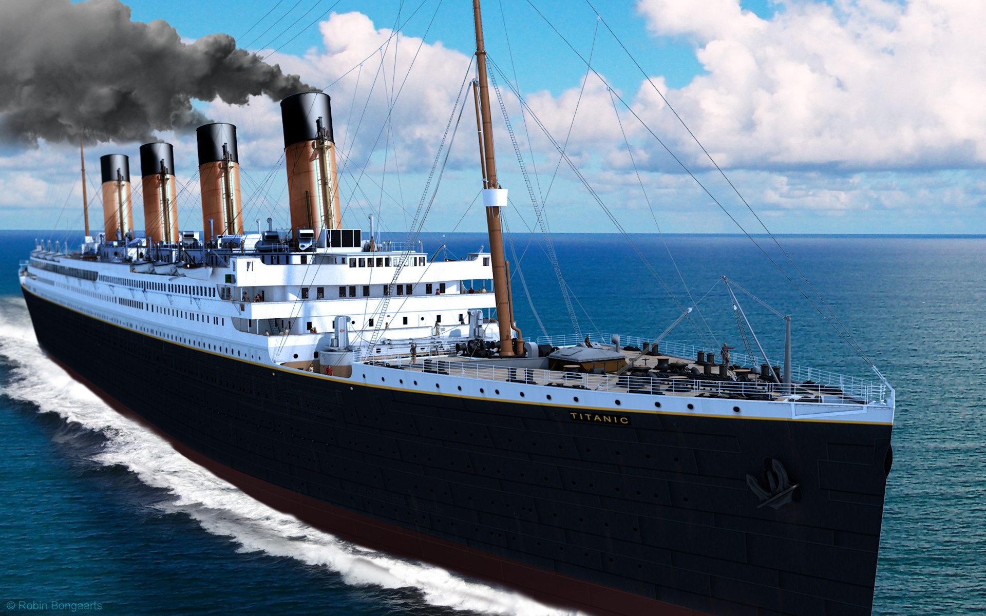 RMS Titanic ship, Four smoking funnels, Open Atlantic ocean RMS Titanic ship, Four smoking funnels, Open Atlantic ocean — 1920×1200 HD wallpaper