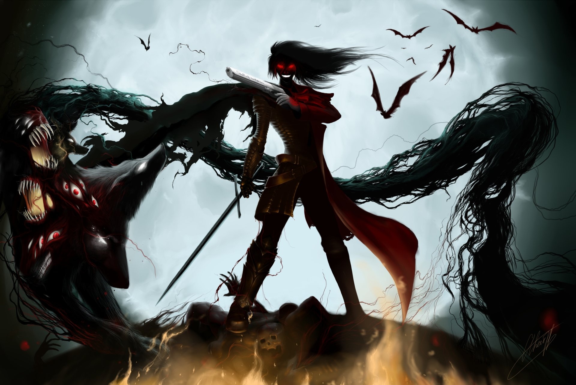 Alucard red eyes, Demonic hellhound familiar, Swarming bats moon Alucard red eyes, Demonic hellhound familiar, Swarming bats moon — 1920×1284 HD wallpaper