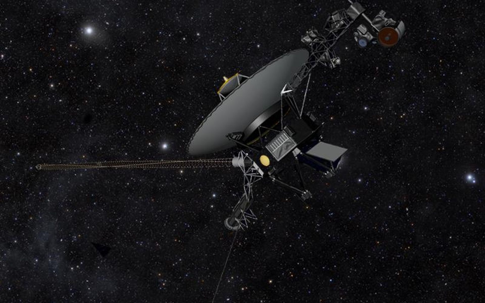 Voyager space probe, High-gain dish antenna, Interstellar starfield Voyager space probe, High-gain dish antenna, Interstellar starfield — 1920×1200 HD wallpaper