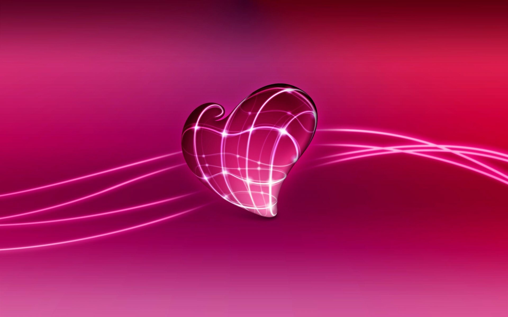 Glassy 3D heart, Pink light streaks, Magenta gradient backdrop Glassy 3D heart, Pink light streaks, Magenta gradient backdrop — 1920×1200 HD wallpaper