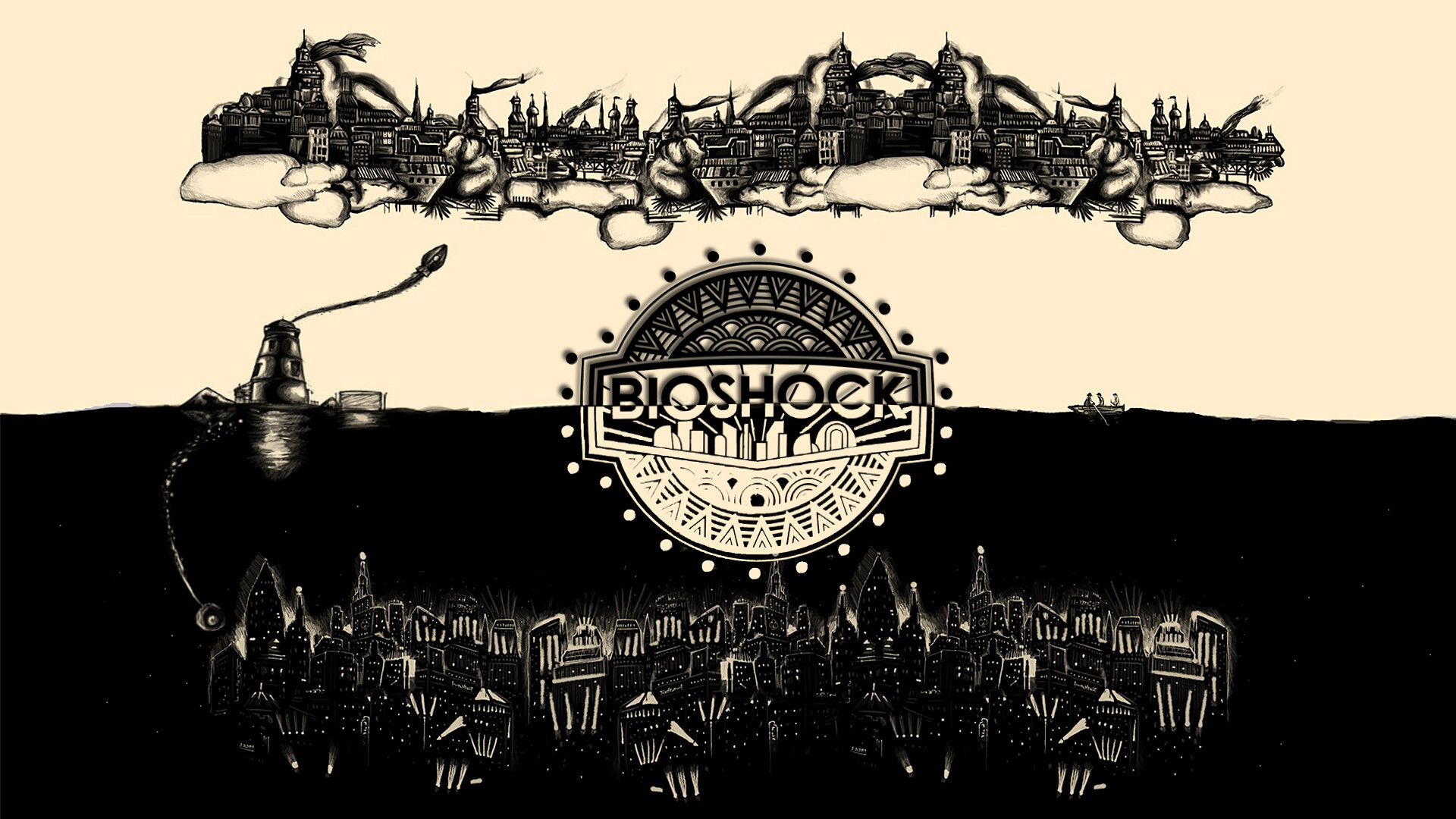 Bioshock emblem logo, Columbia floating city, Rapture underwater city Bioshock emblem logo, Columbia floating city, Rapture underwater city — 1920×1080 HD wallpaper