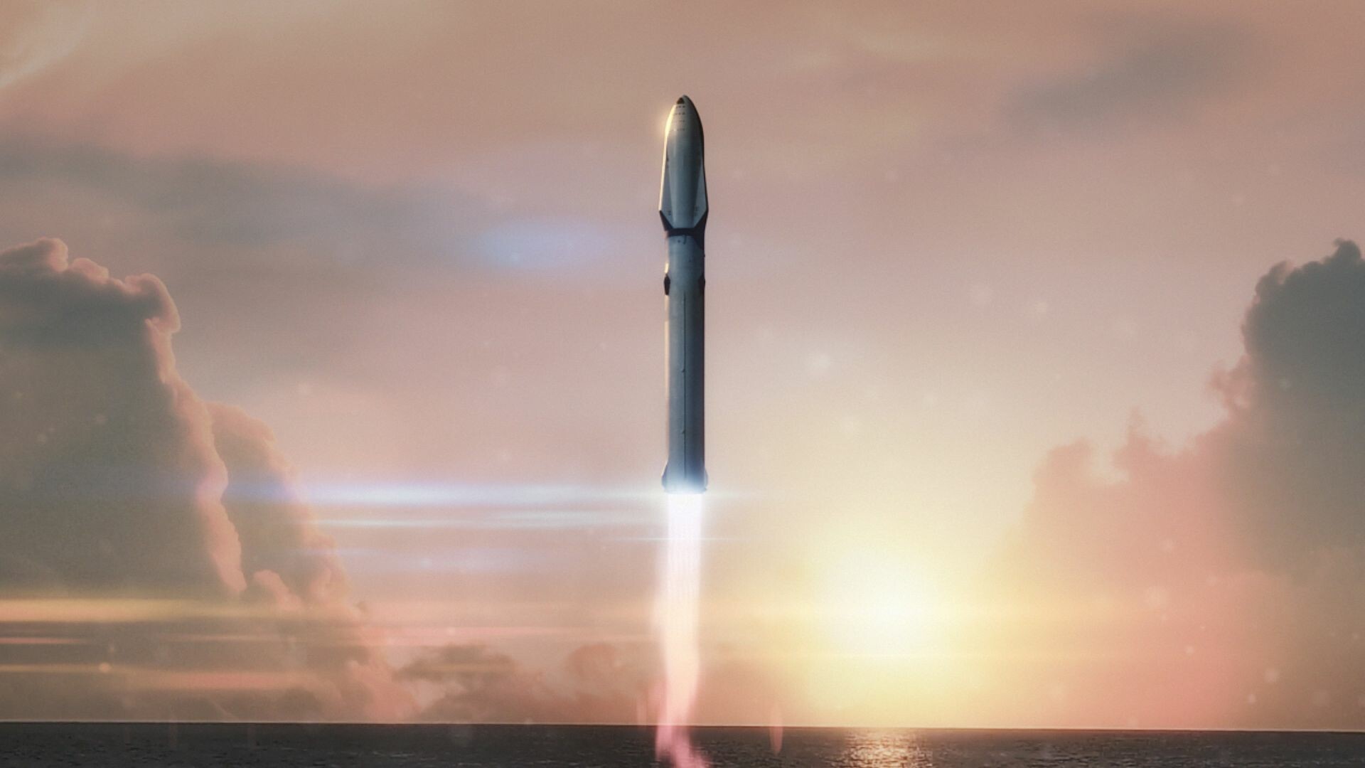 SpaceX Starship launch, Rocket engine plume, Ocean sunset horizon SpaceX Starship launch, Rocket engine plume, Ocean sunset horizon — 1920×1080 HD wallpaper