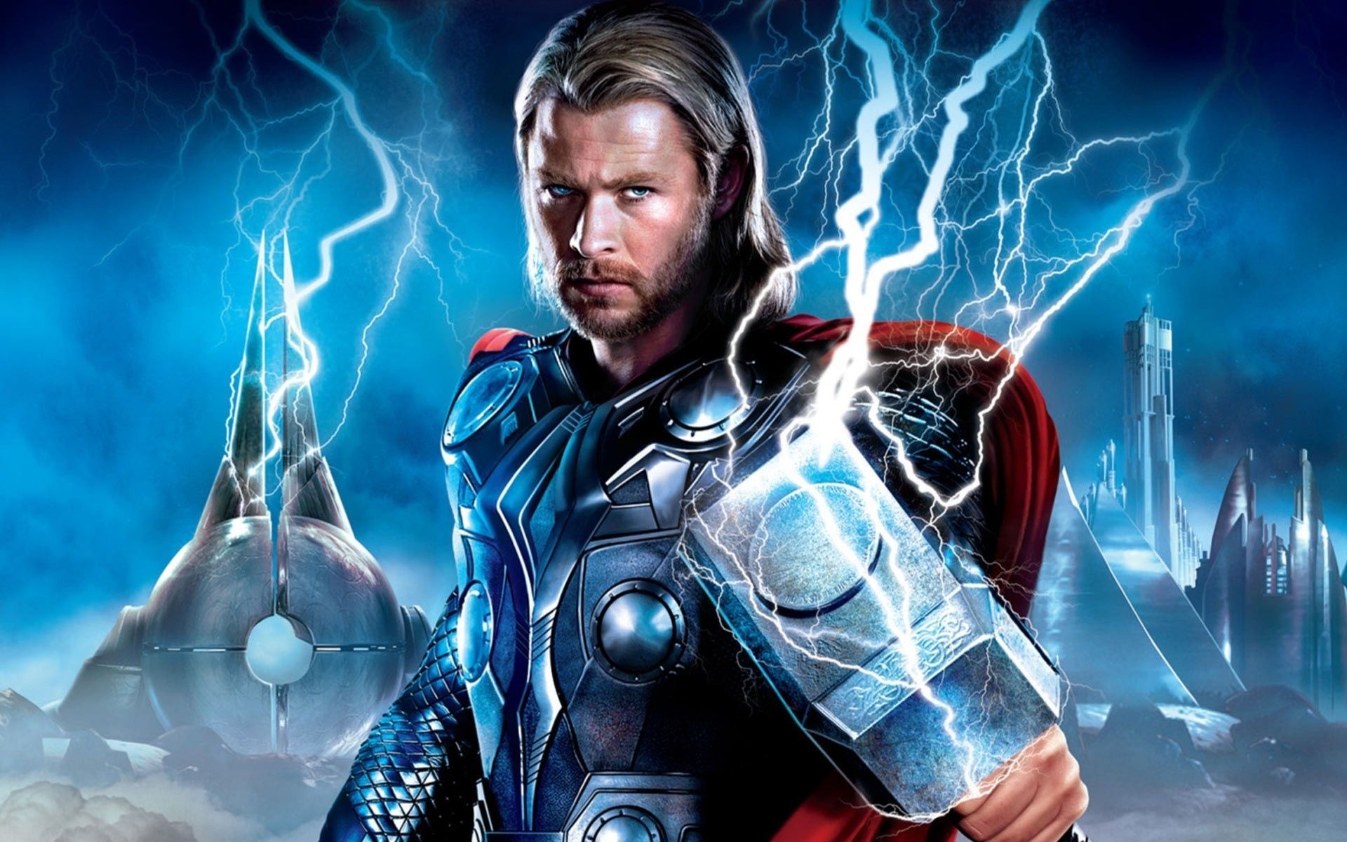 Thor (2011), Mjolnir lightning, Asgard skyline Thor (2011), Mjolnir lightning, Asgard skyline — 1920×1200 HD wallpaper