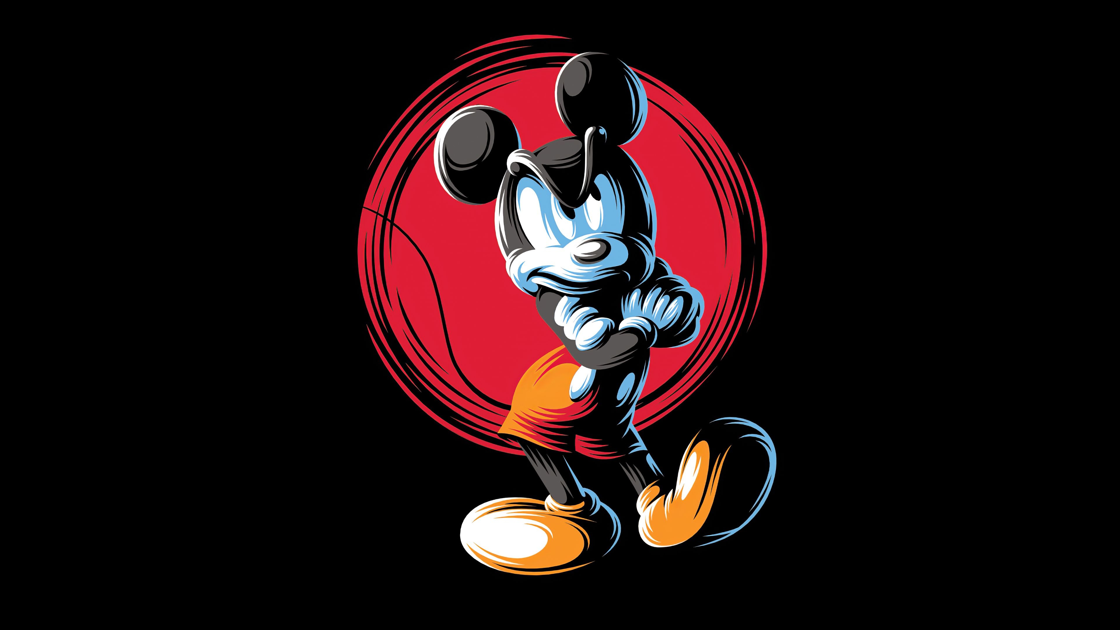 Angry Mickey Mouse, Red circle backdrop, Fists up pose Angry Mickey Mouse, Red circle backdrop, Fists up pose — 3840×2160 HD wallpaper