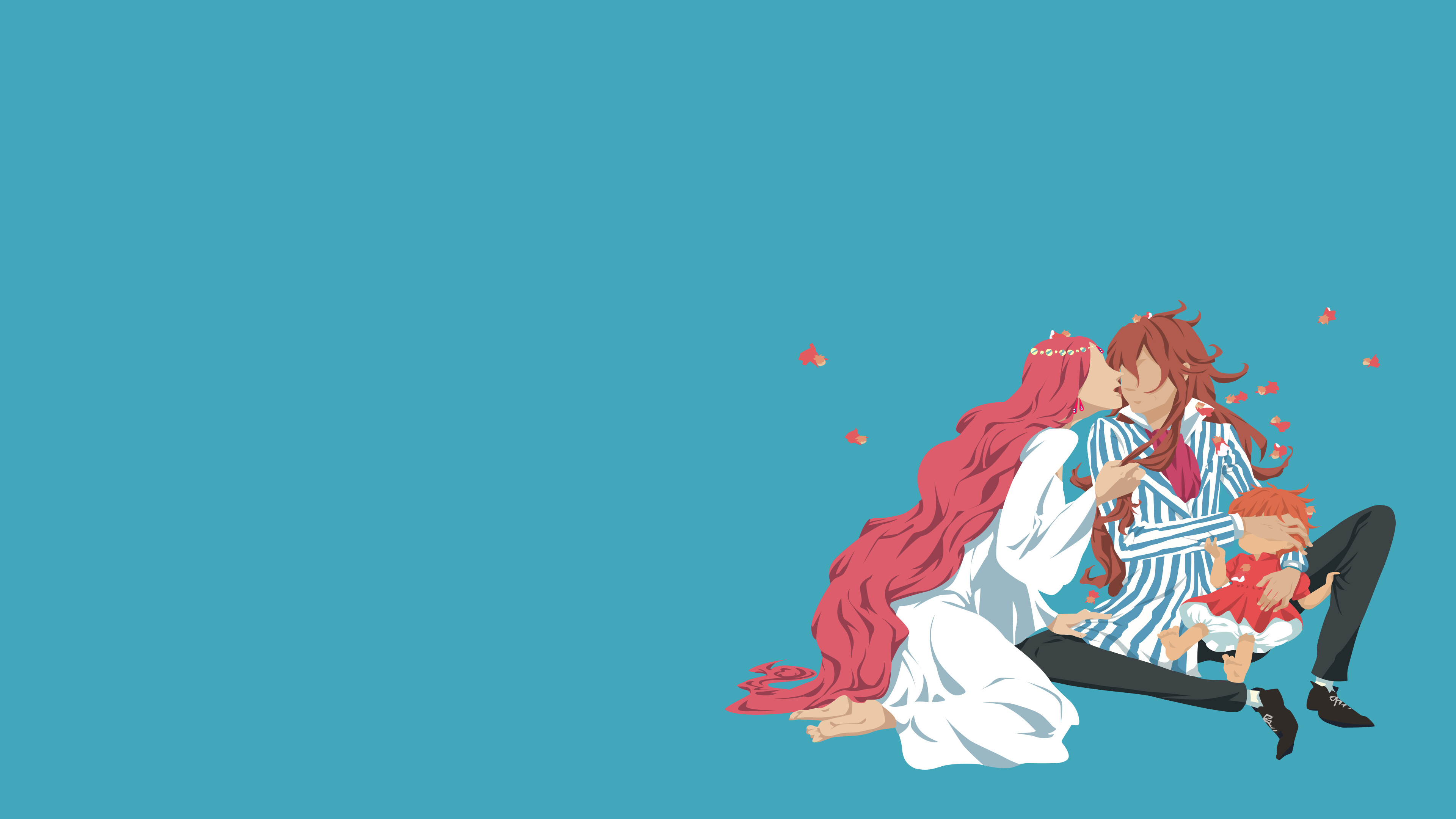 Granmamare, Fujimoto, Ponyo child, Teal background Granmamare, Fujimoto, Ponyo child, Teal background — 3840×2160 HD wallpaper