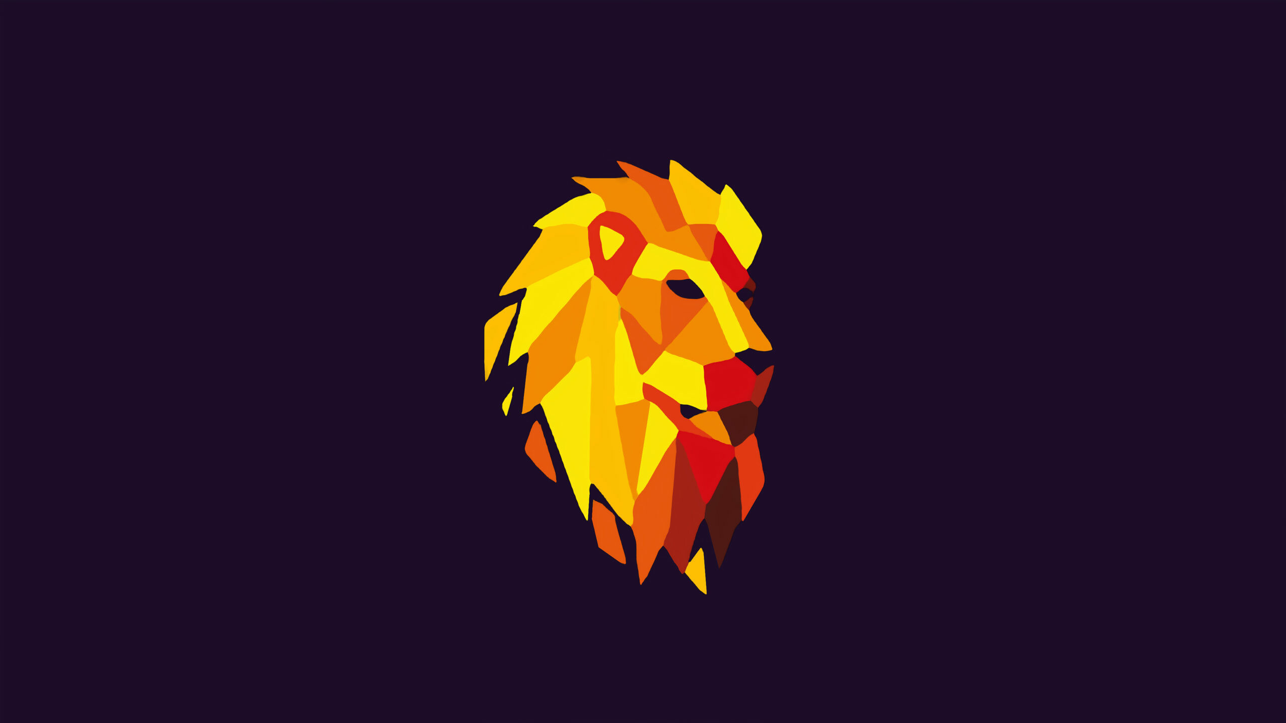 Low-poly lion head, Orange geometric facets, Deep purple background Low-poly lion head, Orange geometric facets, Deep purple background — 2560×1440 HD wallpaper