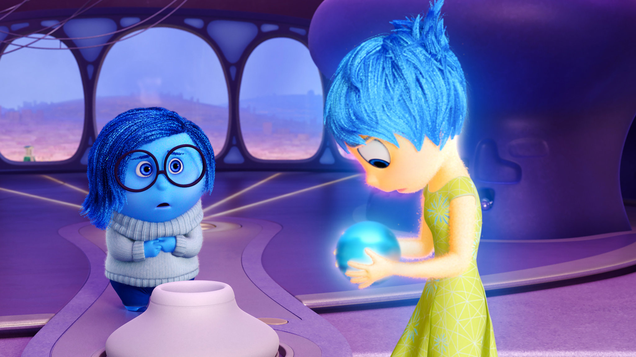Joy and Sadness, Blue memory orb, Headquarters control room Joy and Sadness, Blue memory orb, Headquarters control room — 2048×1152 HD wallpaper