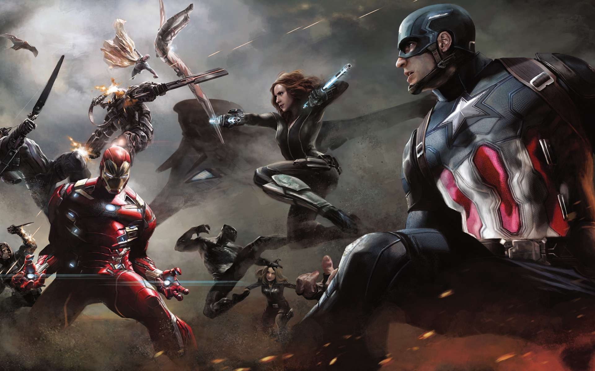 Captain America, Iron Man, Black Widow, Civil War (2016) concept art Captain America, Iron Man, Black Widow, Civil War (2016) concept art — 1920×1200 HD wallpaper