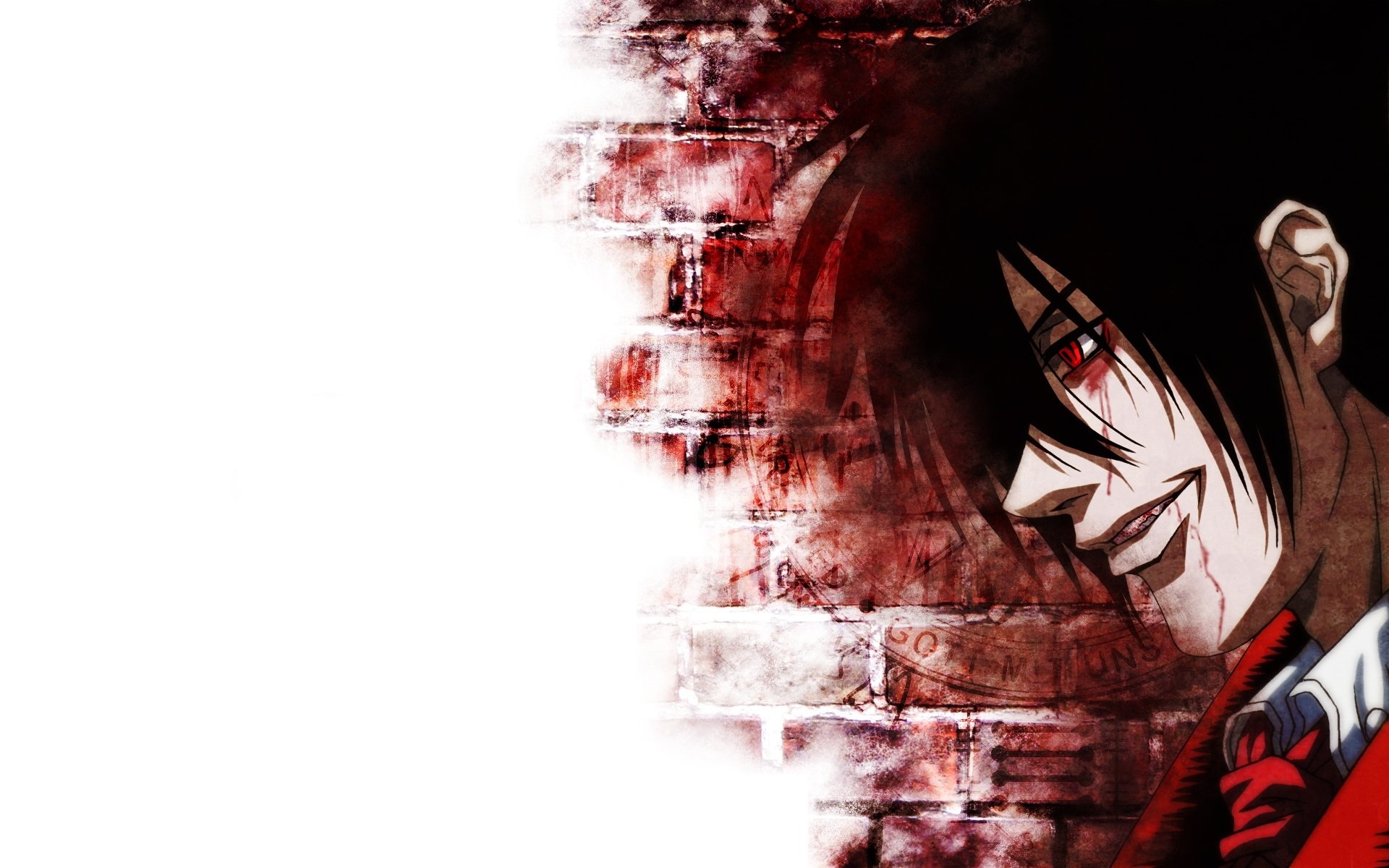 Alucard Hellsing, Bloodstained brick wall, Red eye grin Alucard Hellsing, Bloodstained brick wall, Red eye grin — 1920×1200 HD wallpaper