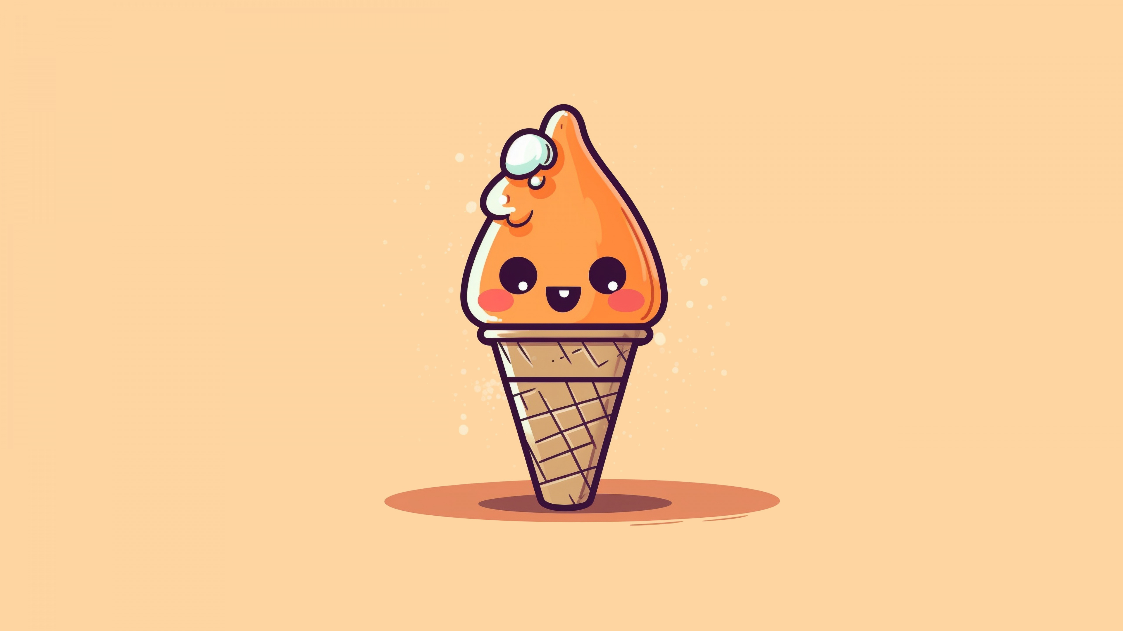Ice cream cone, Smiling cartoon face, Peach background Ice cream cone, Smiling cartoon face, Peach background — 3840×2160 HD wallpaper