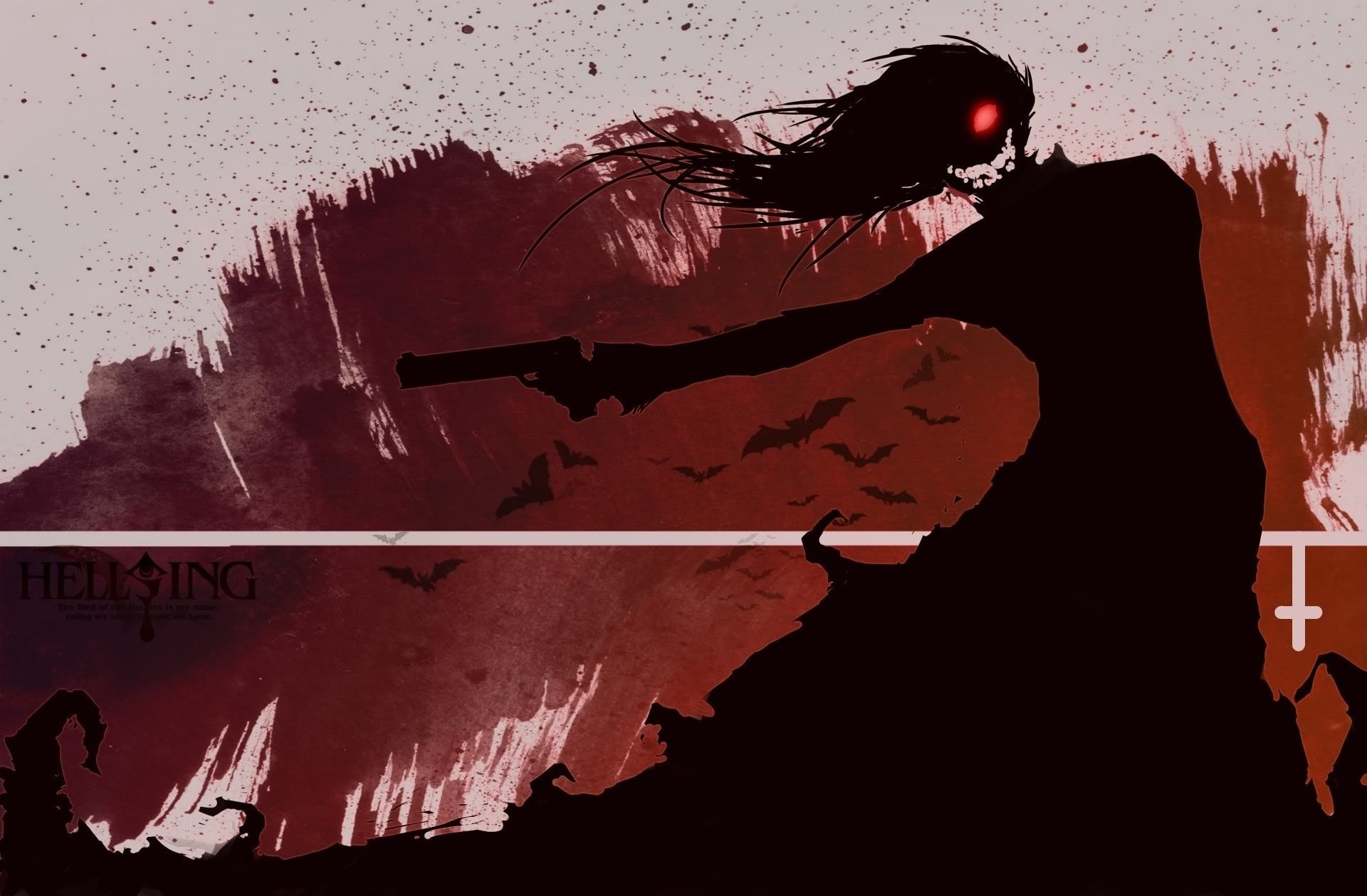 Alucard silhouette, Hellsing logo, Bats blood splatter Alucard silhouette, Hellsing logo, Bats blood splatter — 1920×1258 HD wallpaper